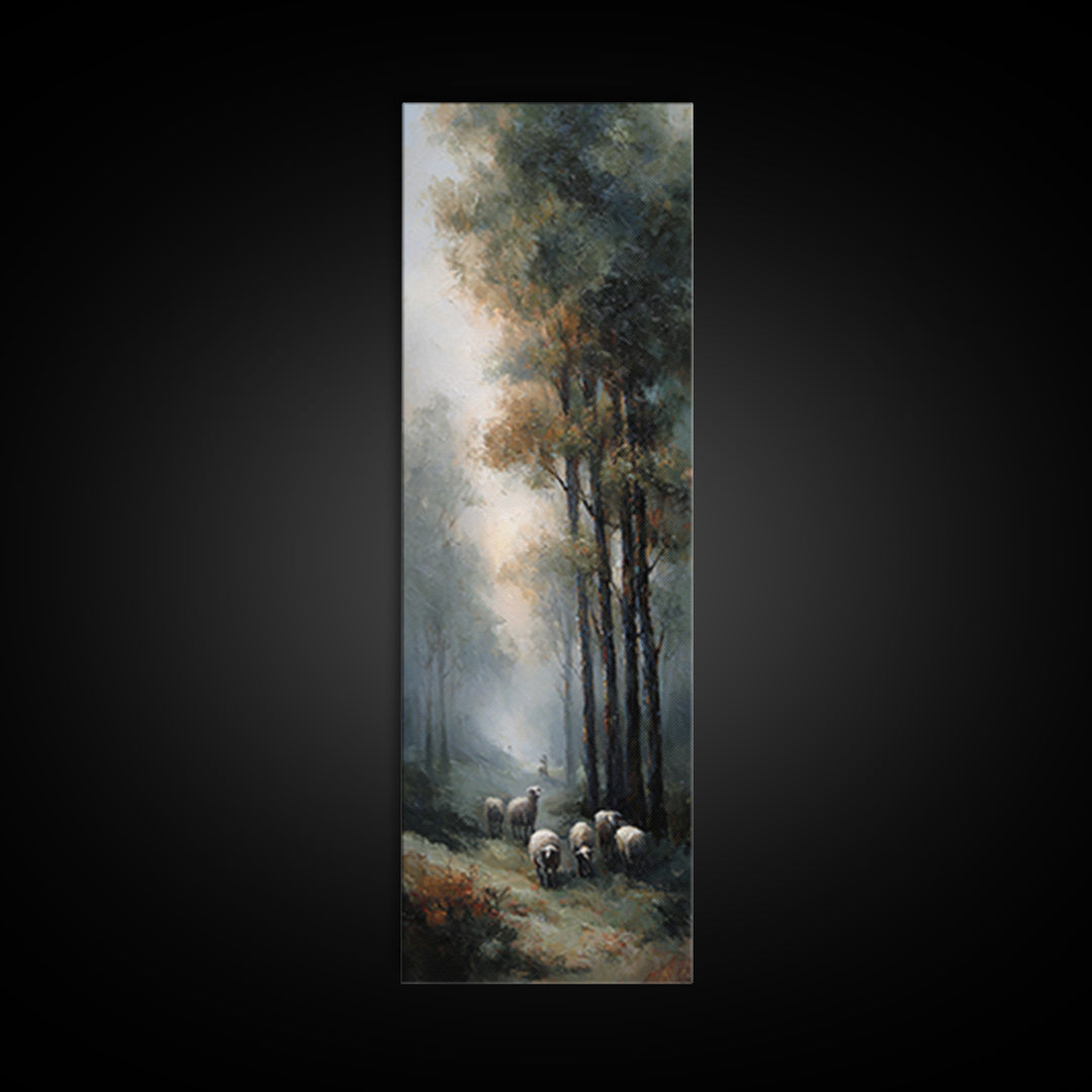 Golden Field Shepherd – Framed Canvas Print – Narrow Art – Christian Art – Jesus Painting – Christian Christmas Art