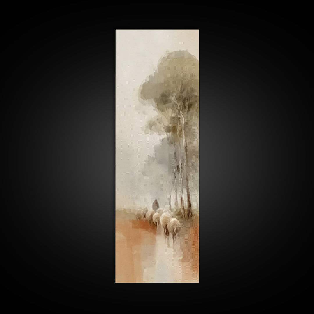 Soft Horizon Flock – Framed Canvas Print – Tall Narrow Wall Art – Christian Art Canvas – Jesus Painting – Christmas Wall Art
