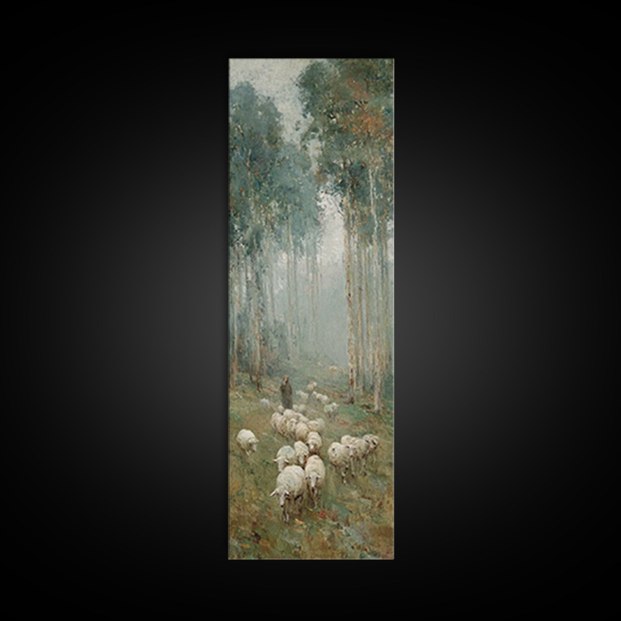 Shepherds In Mist – Framed Canvas Print – Christian Wall Art – Jesus Painting – Tall Narrow Wall Art – Christian Art Canvas – Christmas Art