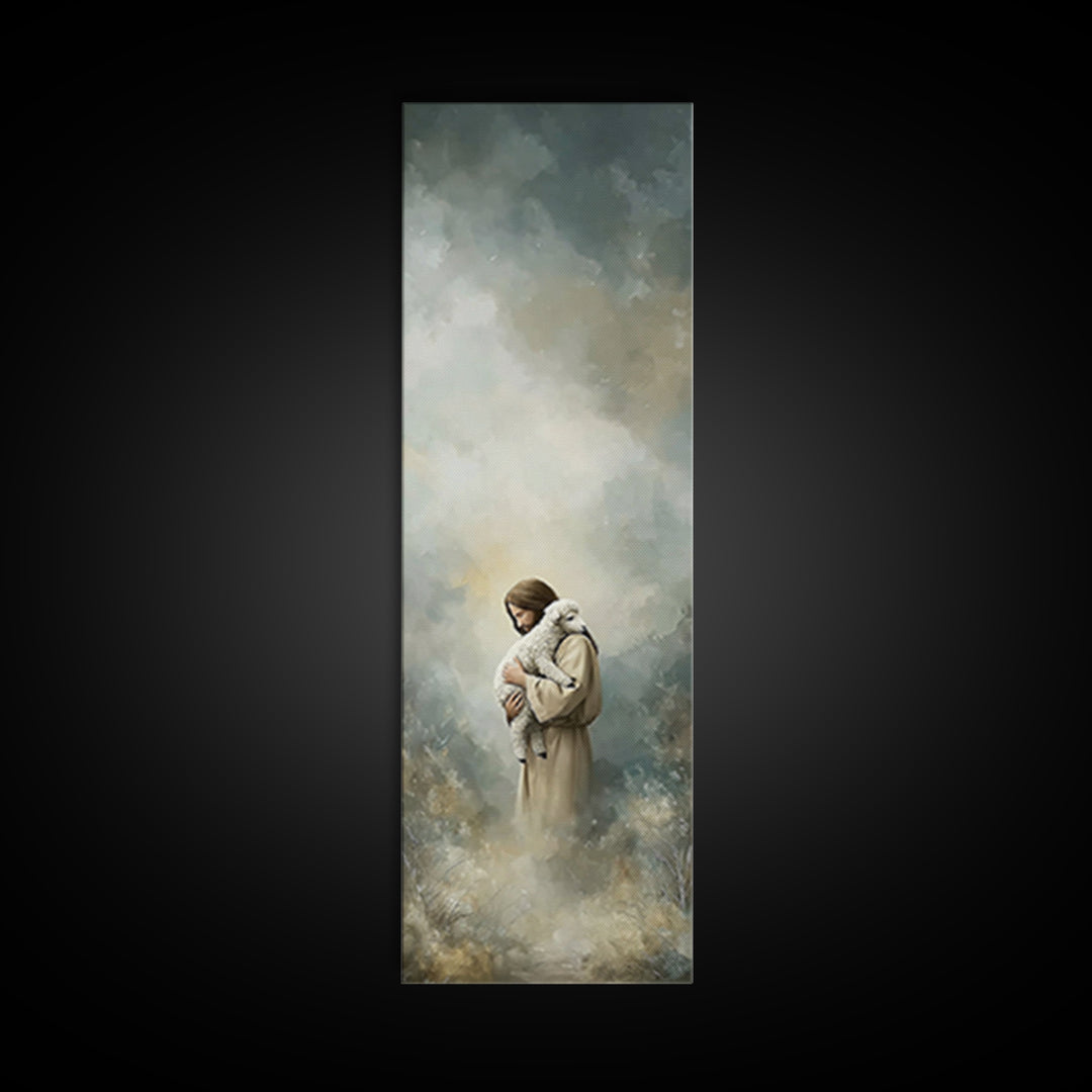 Quiet Meadow Savior – Framed Canvas Print – Christian Wall Art – Christian Art Canvas – Tall Narrow Wall Art – Jesus Painting – Christmas A