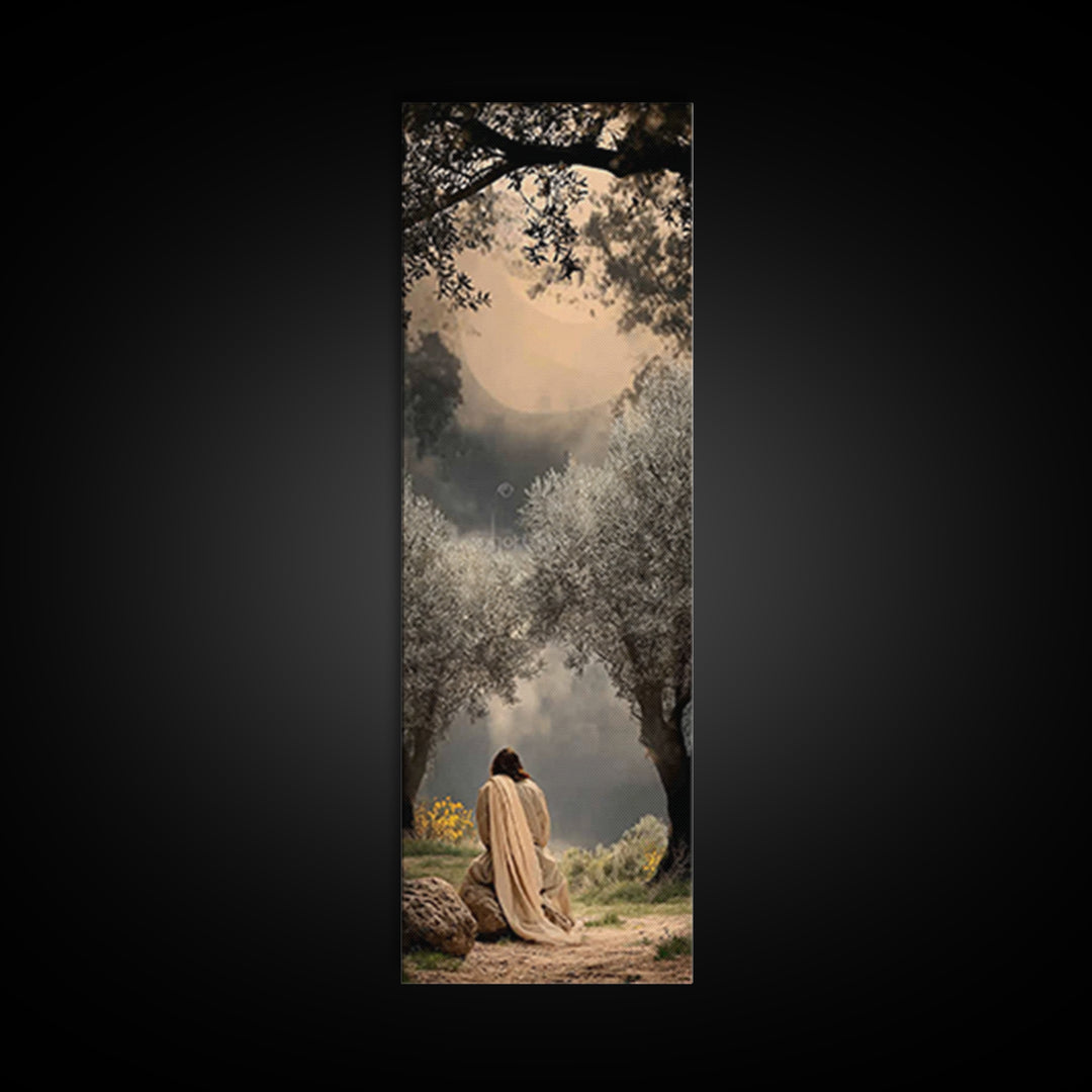 Sacred Pasture Glow – Framed Canvas Print – Christian Art – Jesus Painting – Skinny Art – Christian Wall Art – Christmas Art