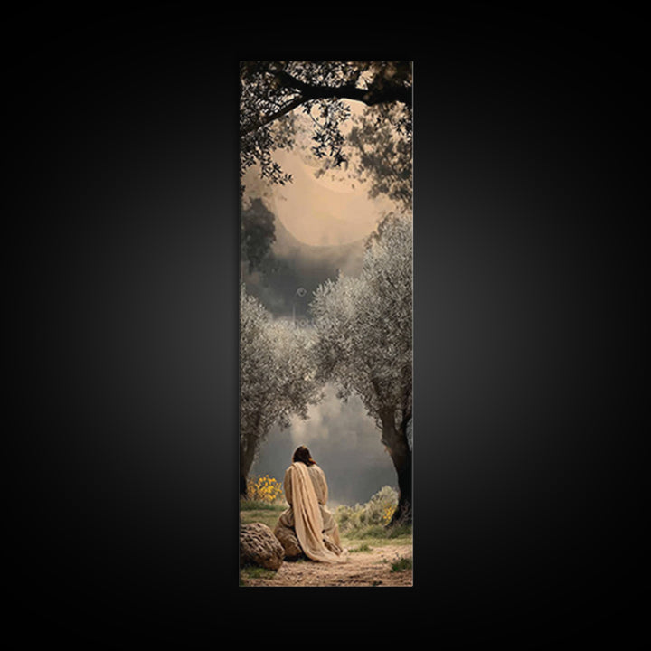 Sacred Pasture Glow – Framed Canvas Print – Christian Art – Jesus Painting – Skinny Art – Christian Wall Art – Christmas Art