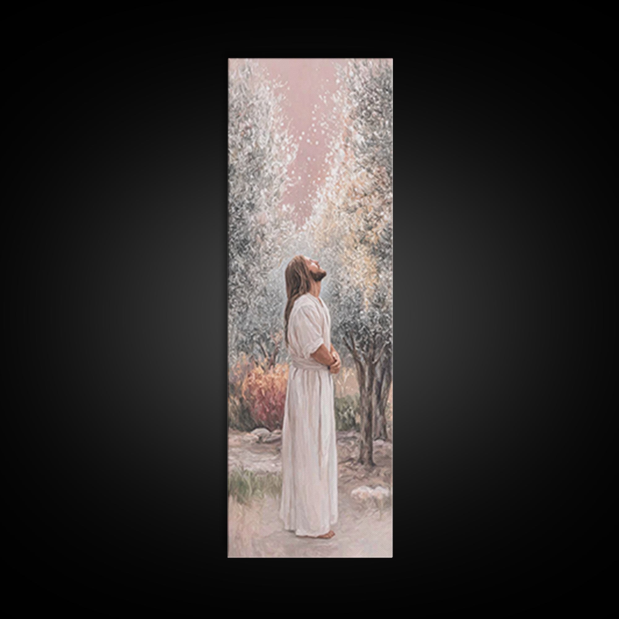 Grace In The Garden – Framed Canvas Print – Christian Art Canvas – Christian Wall Art – Tall Skinny Art Print – Jesus Painting – Christian