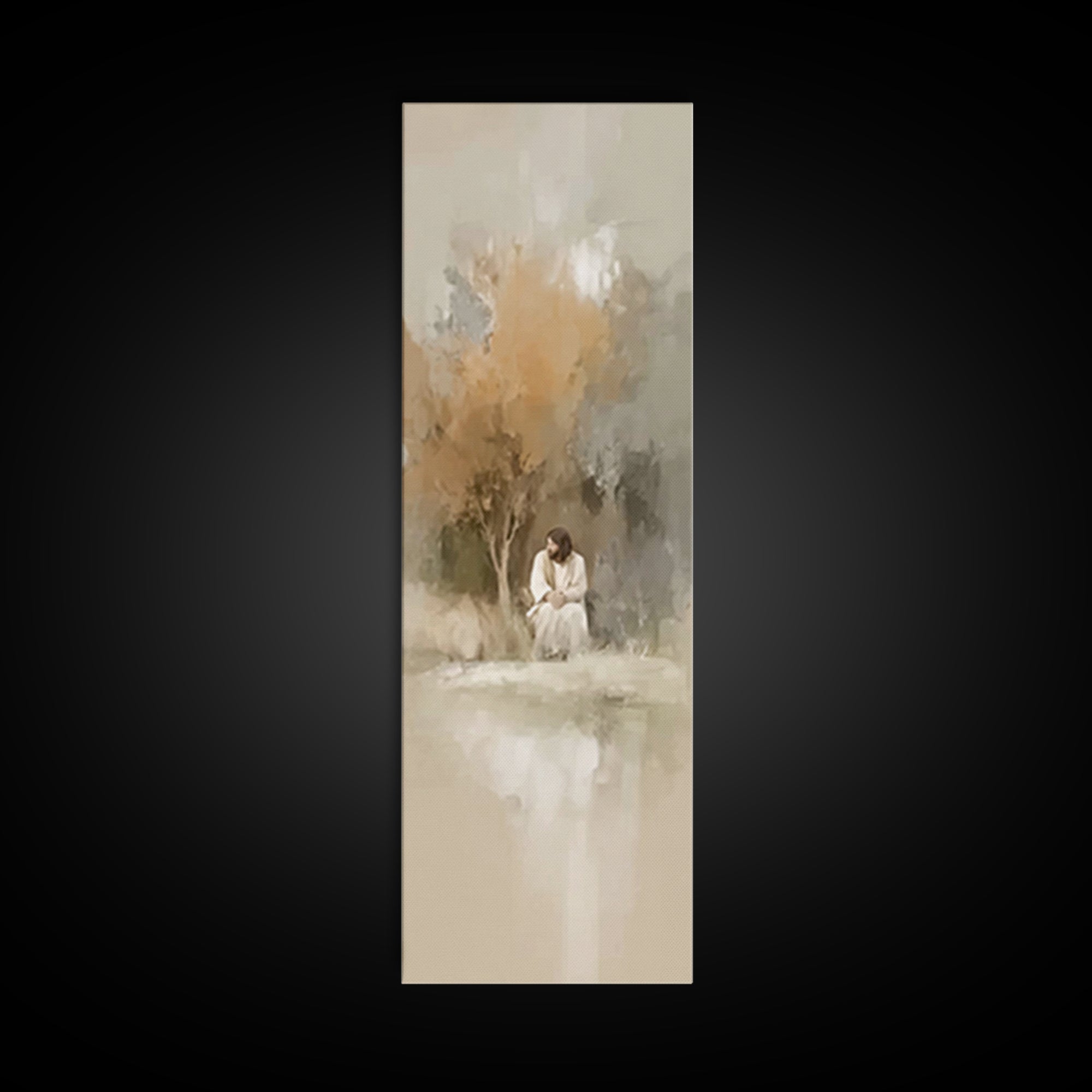 Quiet Divine Moment – Framed Canvas Print – Christian Wall Art – Christian Art – Narrow Art – Jesus Painting – Subtle Christian Art