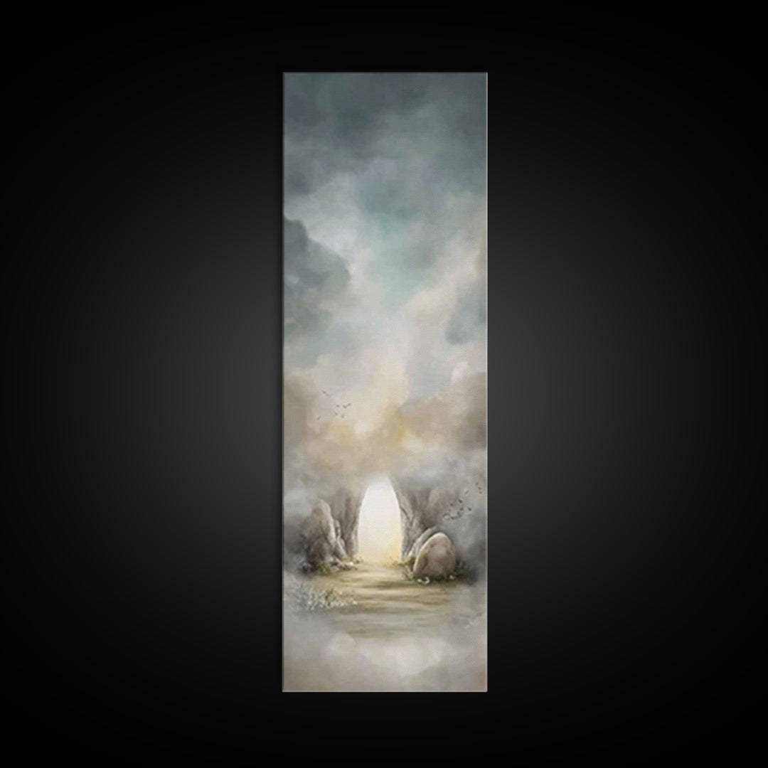 Empty Tomb Dawn – Framed Canvas Print – Christian Art Canvas – Jesus Painting – Tall Skinny Art Print – Christian Wall Art – Christian Pain