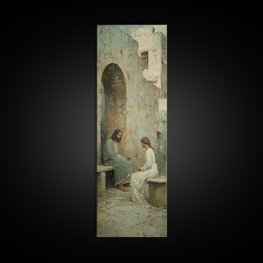 Quiet Well Moment – Framed Canvas Print – Skinny Art – Christian Wall Art – Jesus Painting – Christian Art Canvas – Christian Gift