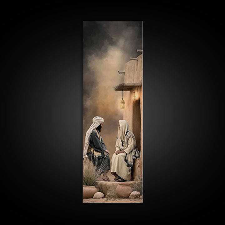 Living Water Meeting – Framed Canvas Print – Narrow Art – Christian Art – Christian Wall Art – Jesus Painting – Christian Art Canvas
