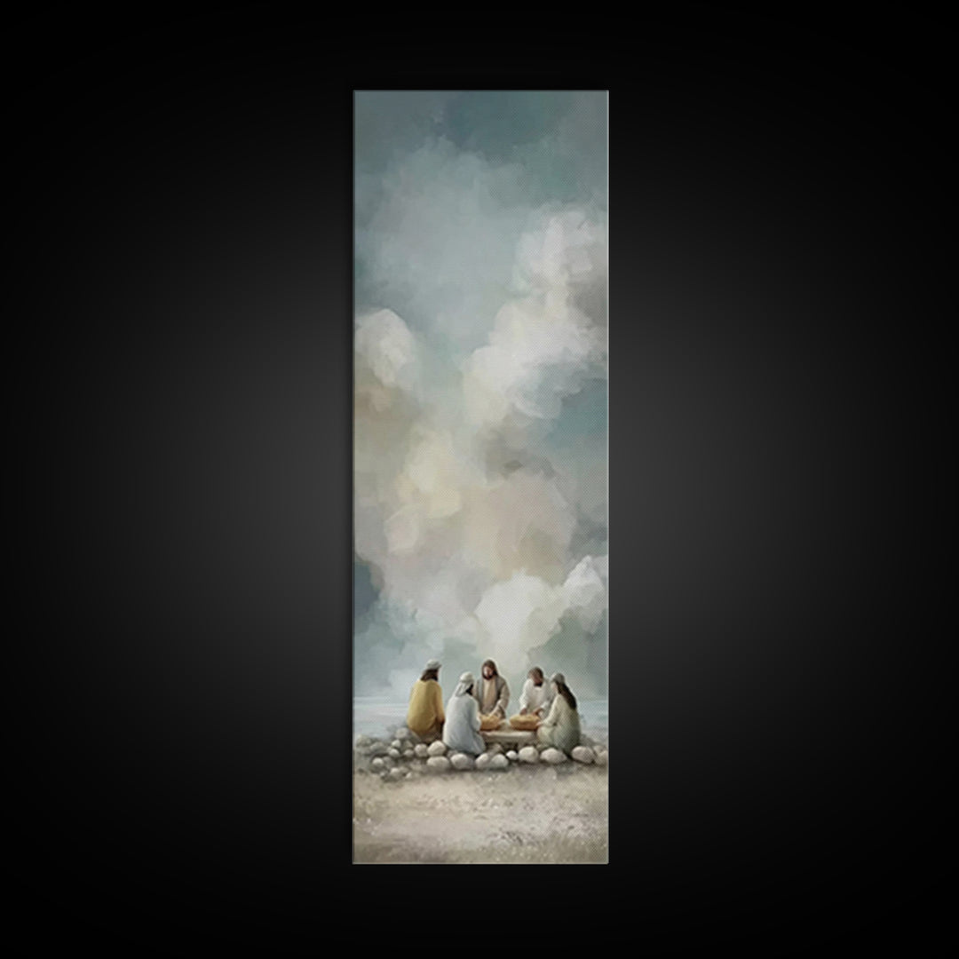 Warm Light Communion – Framed Canvas Print – Tall Skinny Art Print – Christian Art – Jesus Painting – Christian Art Canvas – Christian Wall