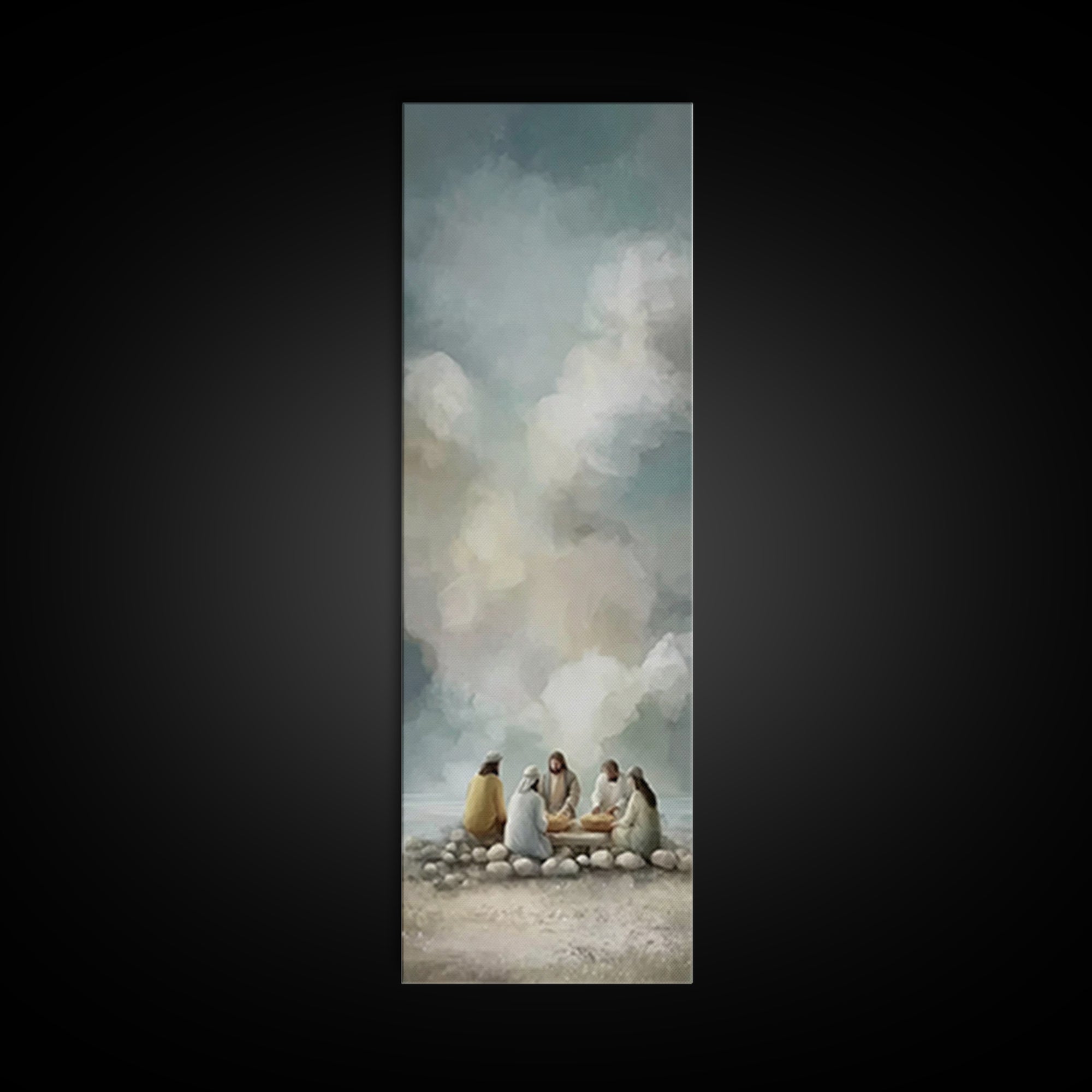 Warm Light Communion – Framed Canvas Print – Tall Skinny Art Print – Christian Art – Jesus Painting – Christian Art Canvas – Christian Wall