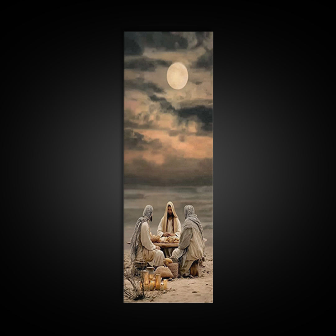 Moonlit Table Grace – Framed Canvas Print – Skinny Art – Christian Art Canvas – Christian Wall Art – Christian Painting – Christian Art
