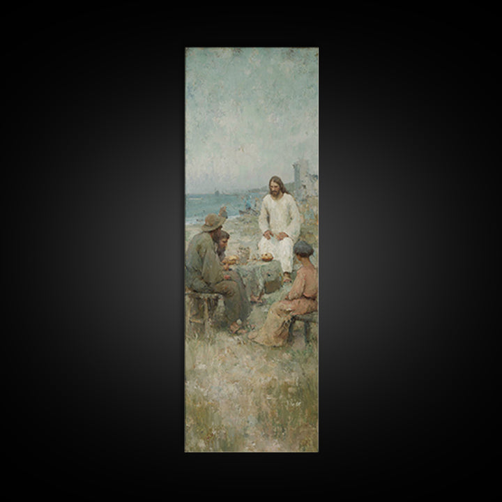 Shoreline Bread Blessing – Framed Canvas Print – Skinny Art – Christian Wall Art – Christian Art Canvas – Jesus Painting – Christmas Art –