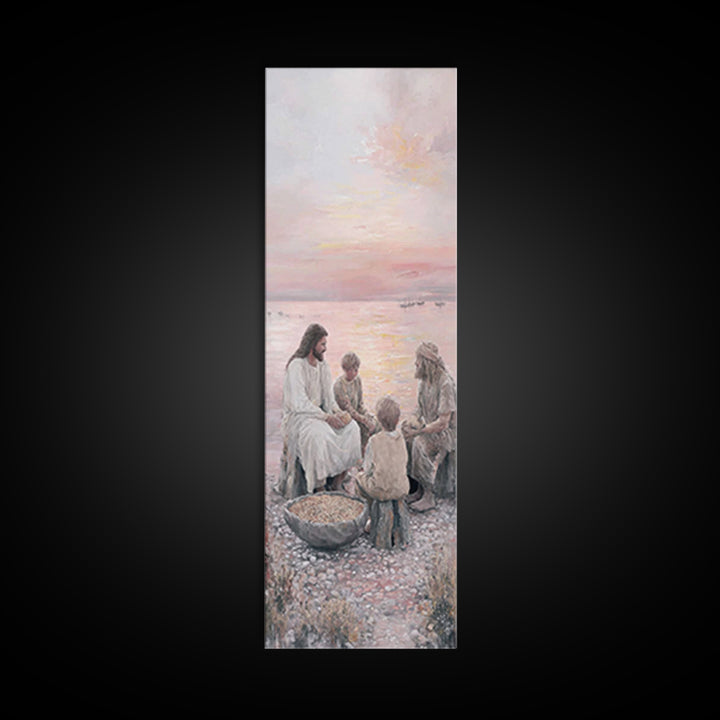 Sunrise Sharing Peace – Framed Canvas Print – Tall Skinny Art Print – Christian Art Canvas – Christian Wall Art – Jesus Painting – Christma