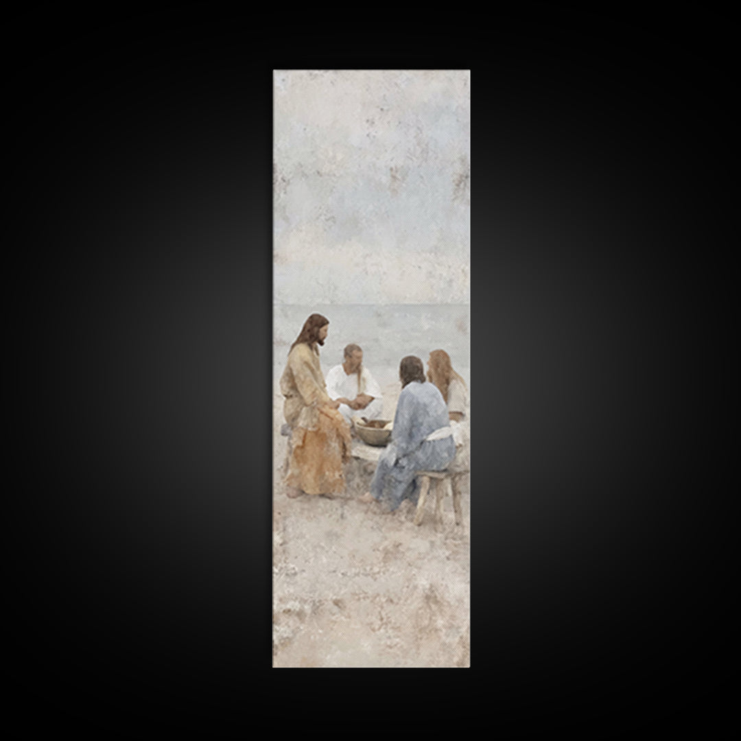 Quiet Beach Gathering – Framed Canvas Print – Tall Narrow Wall Art – Christian Wall Art – Christian Art Canvas – Jesus Painting – Christian
