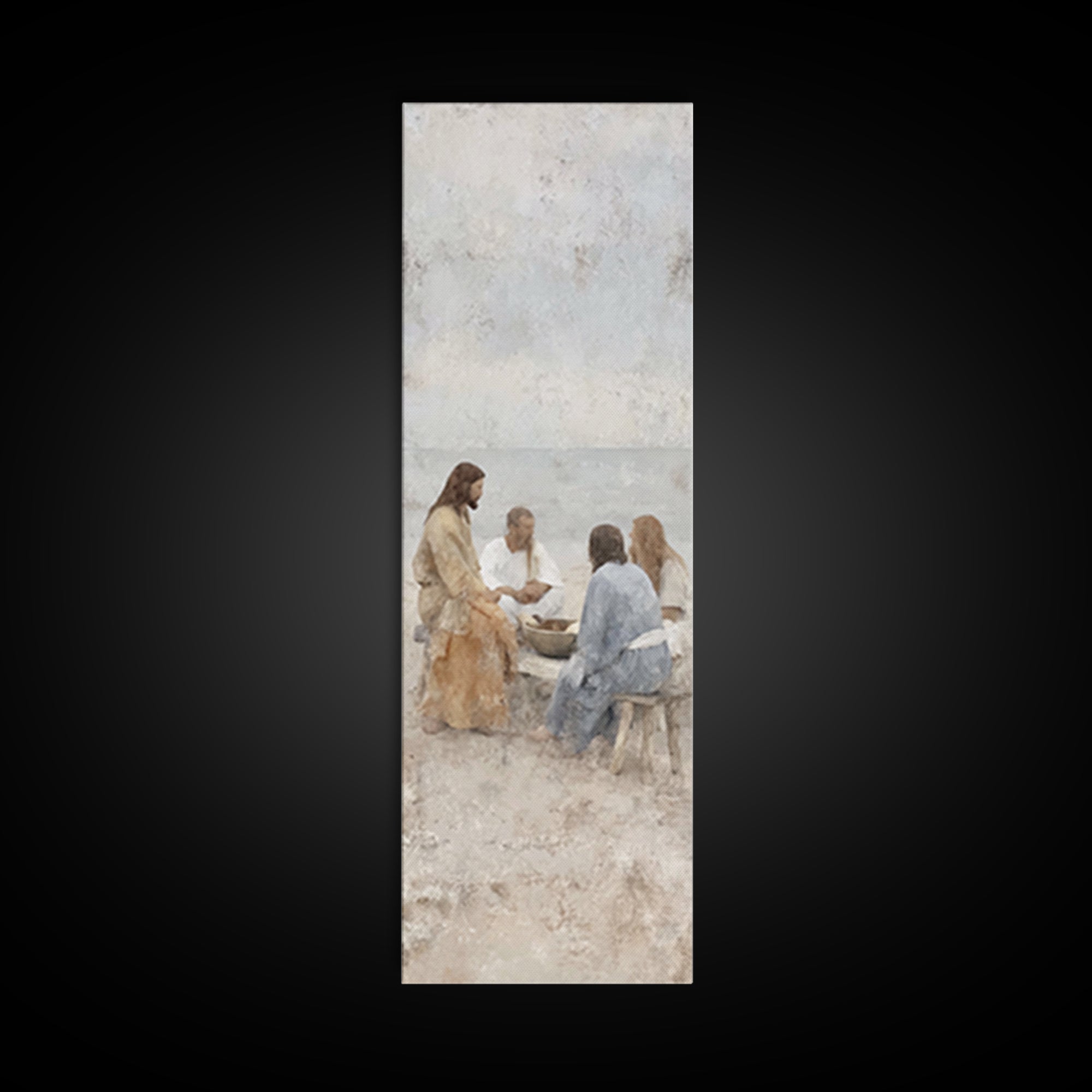 Quiet Beach Gathering – Framed Canvas Print – Tall Narrow Wall Art – Christian Wall Art – Christian Art Canvas – Jesus Painting – Christian