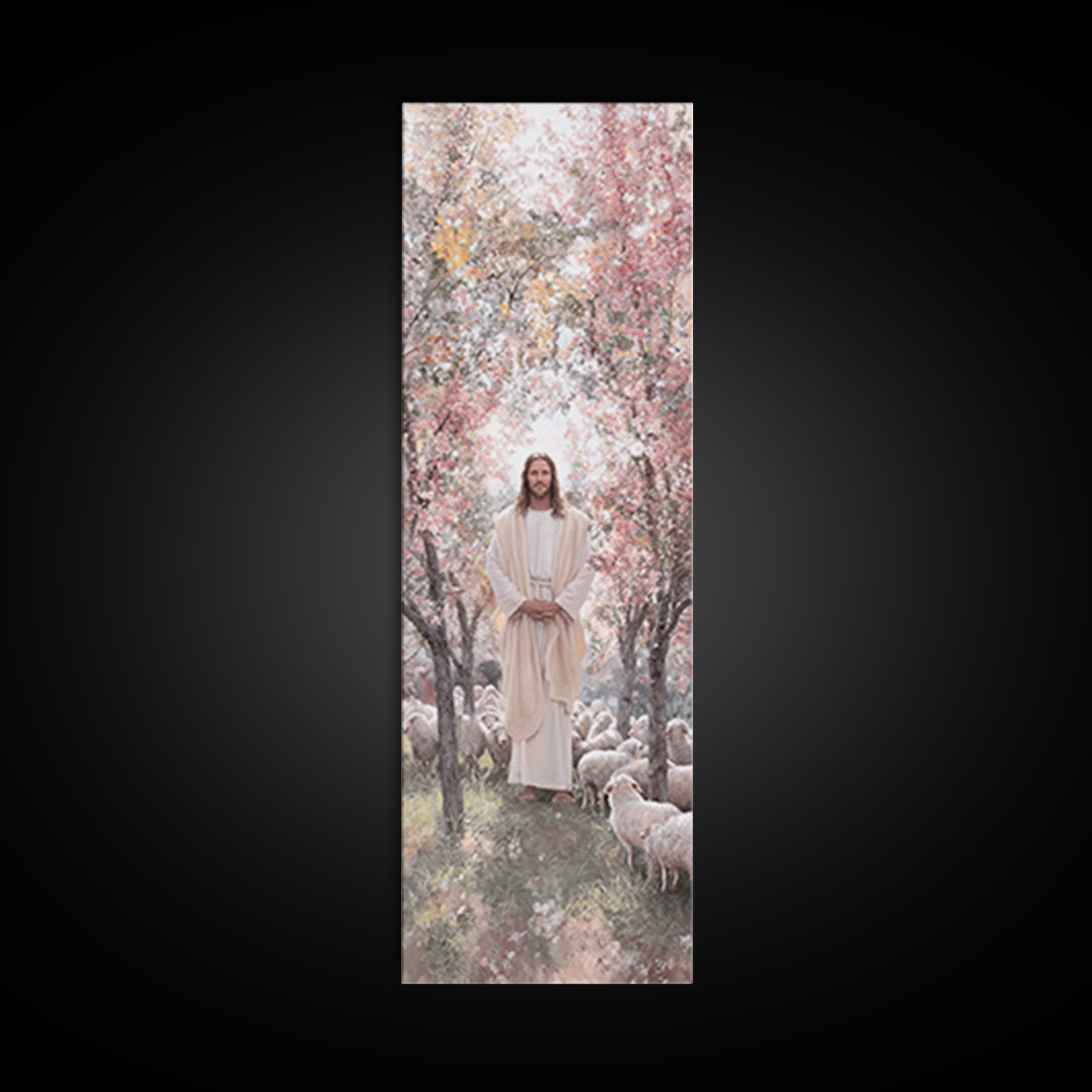 Garden Shepherd Light – Framed Canvas Print – Skinny Art – Christian Art Canvas – Christian Wall Art – Jesus Painting – Christian Decor – C