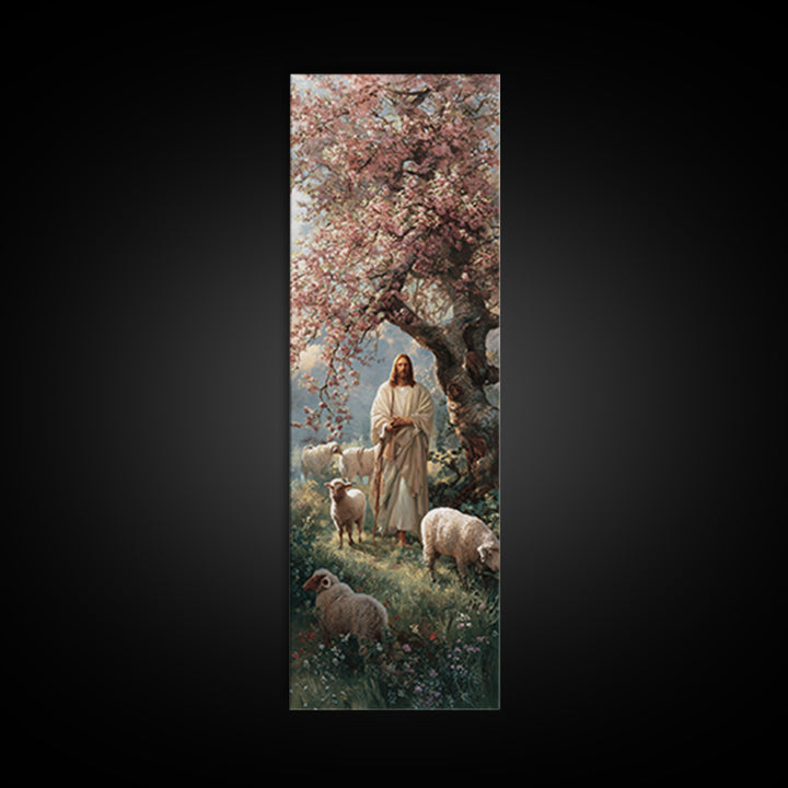 Blossom Shepherd Path – Framed Canvas Print – Narrow Art – Christian Art Canvas – Jesus Painting – Christian Wall Art – Christian Christmas