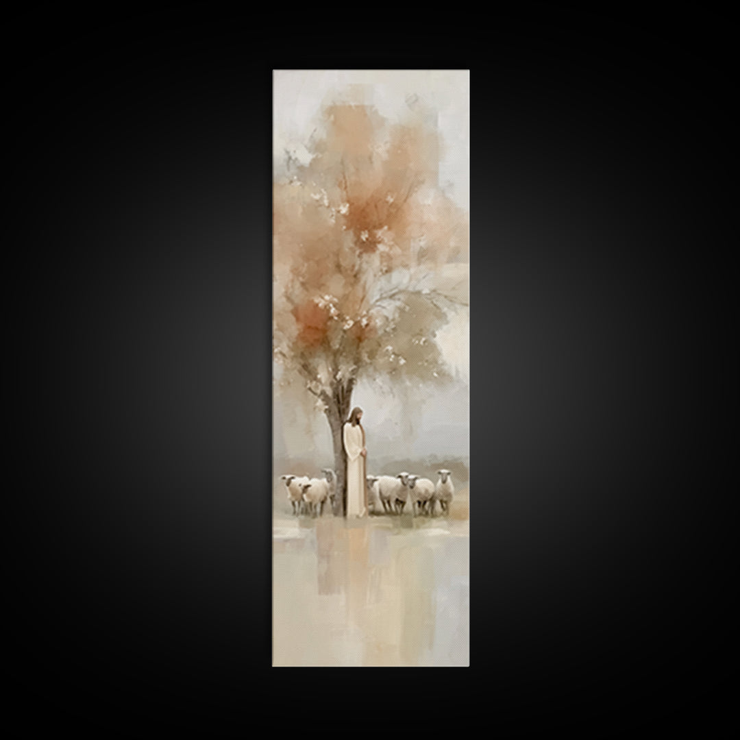 Gentle Orchard Watch – Framed Canvas Print – Skinny Art – Christian Art Canvas – Christian Wall Art – Jesus Painting – Christian Christmas