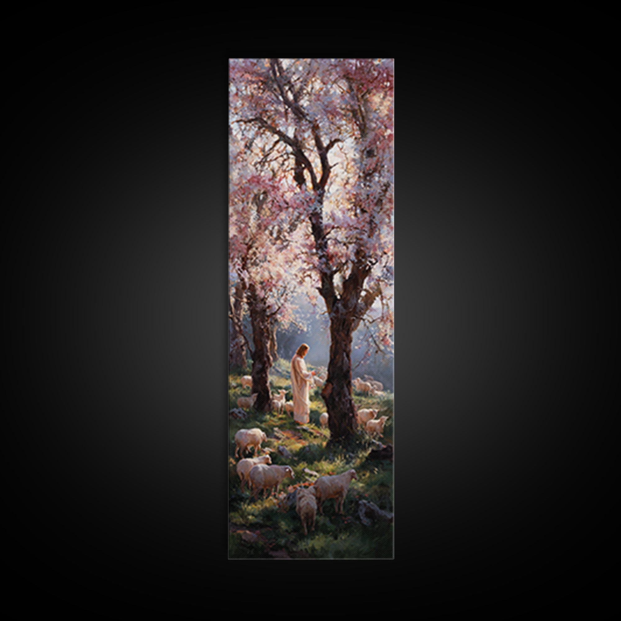 Spring Shepherd Grace – Framed Canvas Print – Tall Narrow Wall Art – Christian Art Canvas – Christian Wall Art – Jesus Painting – Christian