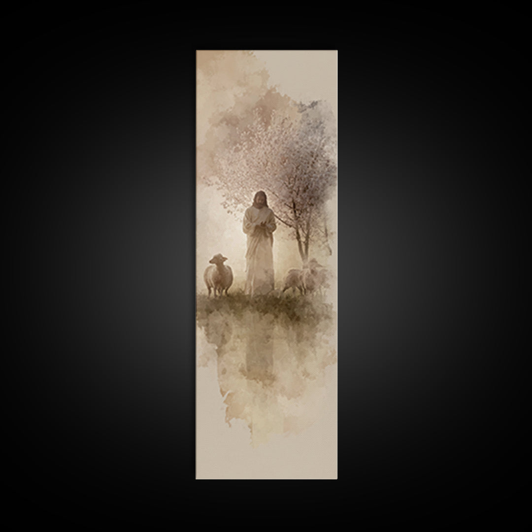 Pastoral Glory | Framed Canvas Print | Tall Skinny Art Print | Jesus Painting | Christian Art Canvas | Christian Wall Art | Christmas Art