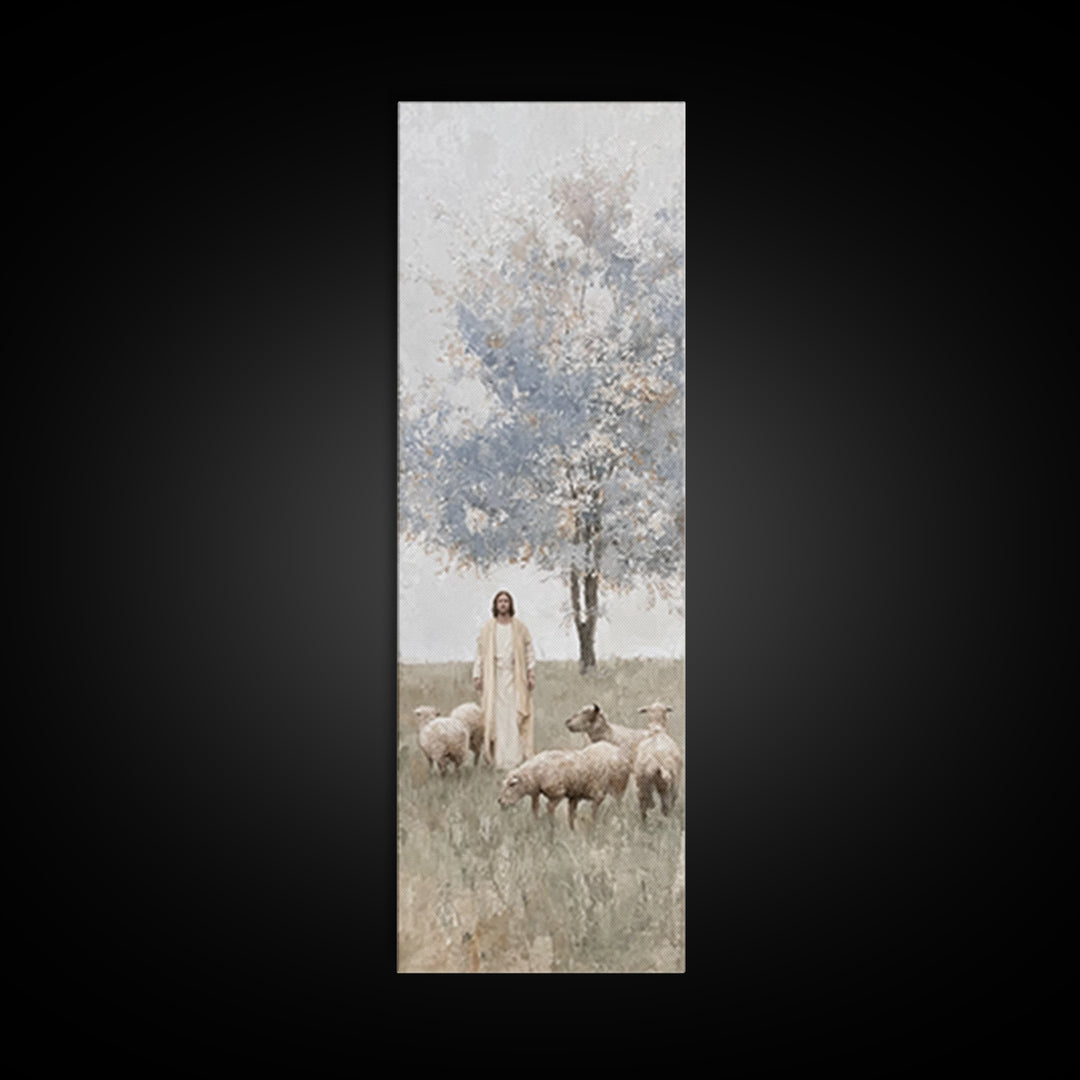 Shepherd’s Stillness, Framed Canvas Print, Skinny Art, Christian Art Canvas, Jesus Painting, Christian Wall Art, Christian Christmas Art