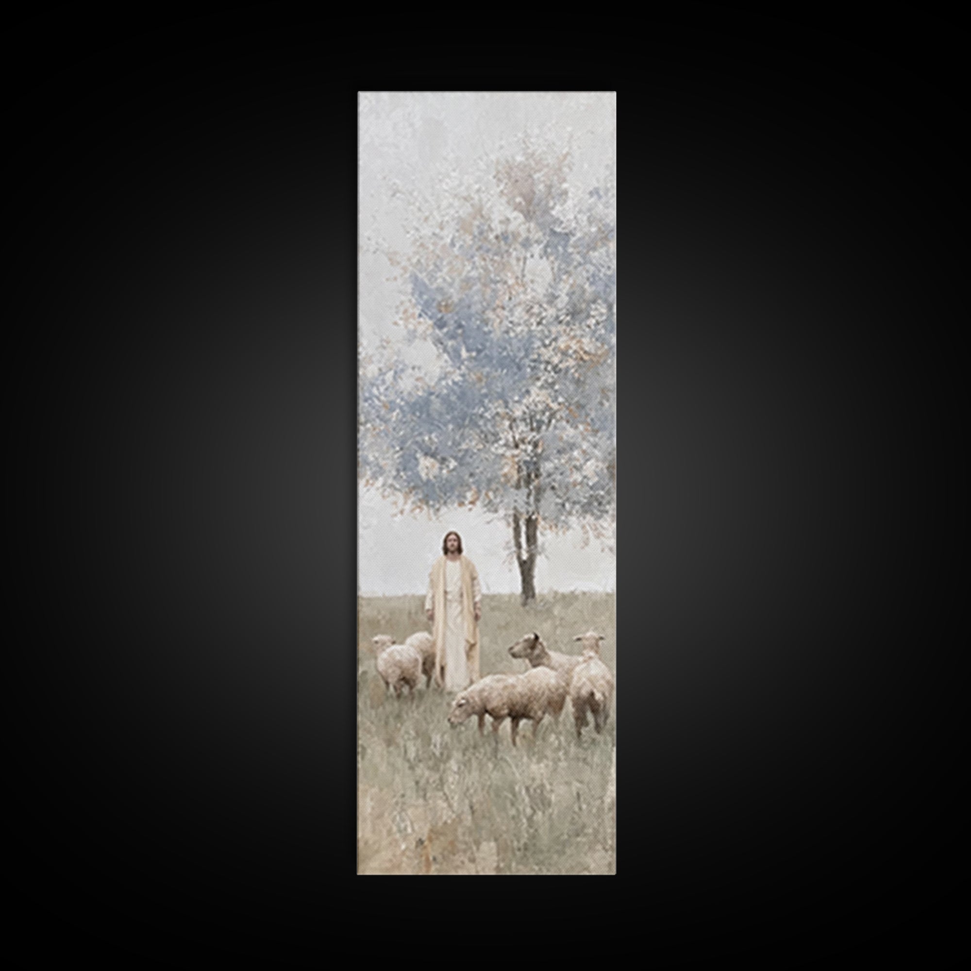 Shepherd’s Stillness, Framed Canvas Print, Skinny Art, Christian Art Canvas, Jesus Painting, Christian Wall Art, Christian Christmas Art
