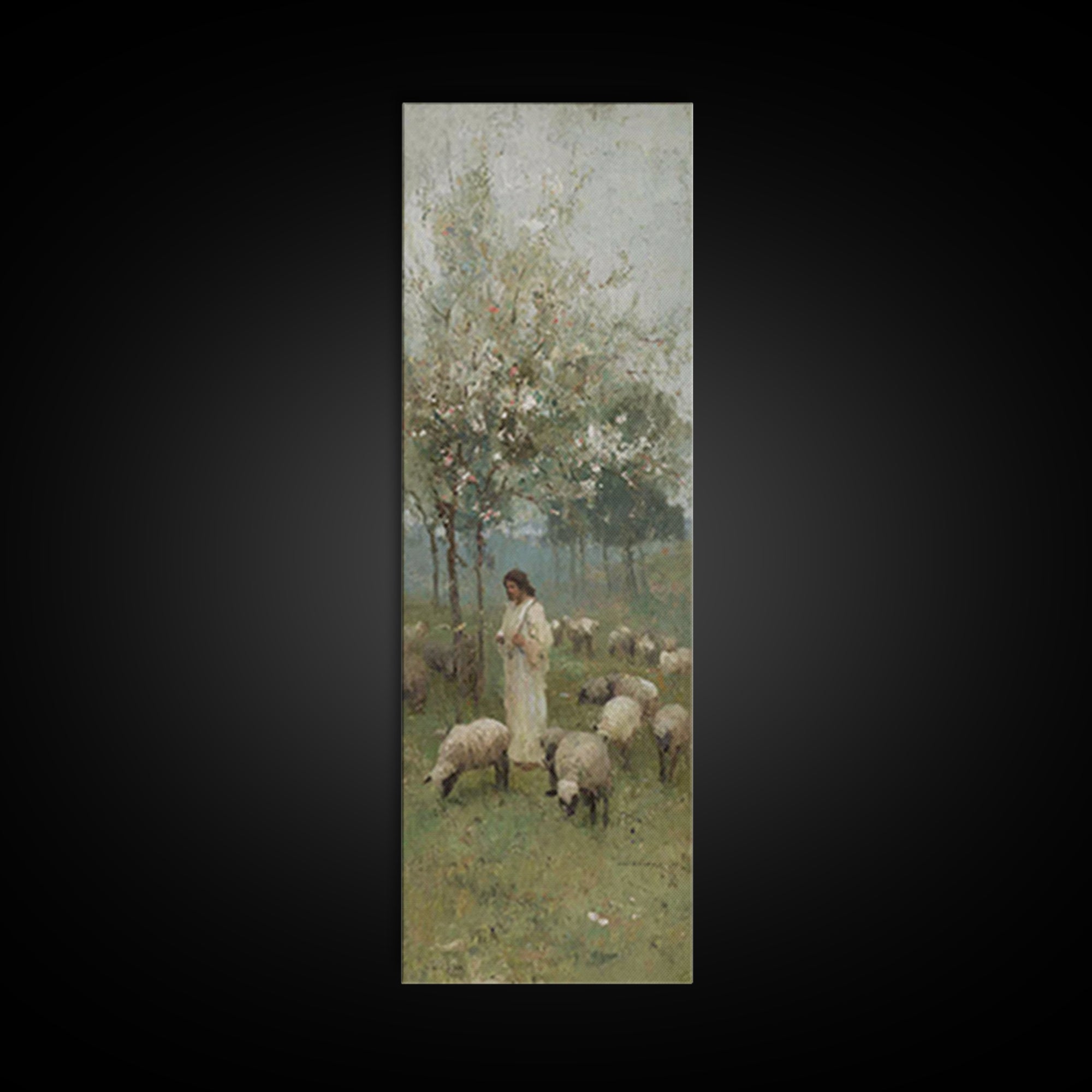 Quiet Meadow Light – Framed Canvas Print – Narrow Art – Christian Art Canvas – Christian Wall Art – Jesus Painting – Christmas Art