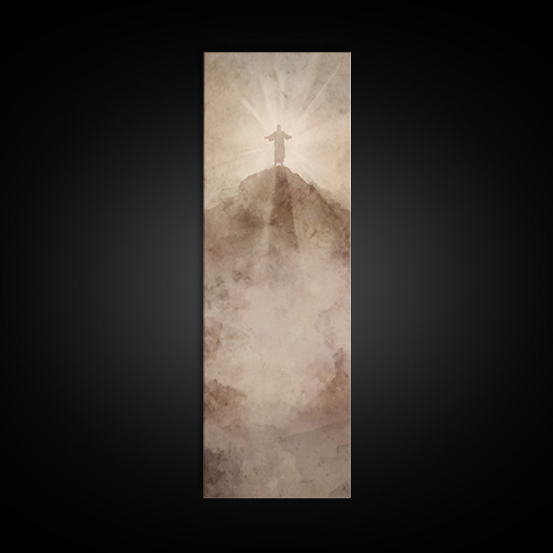 Hilltop Radiance | Framed Canvas Print | Tall Narrow Wall Art | Jesus Painting | Christian Wall Art | Christian Art Canvas | Christmas Art