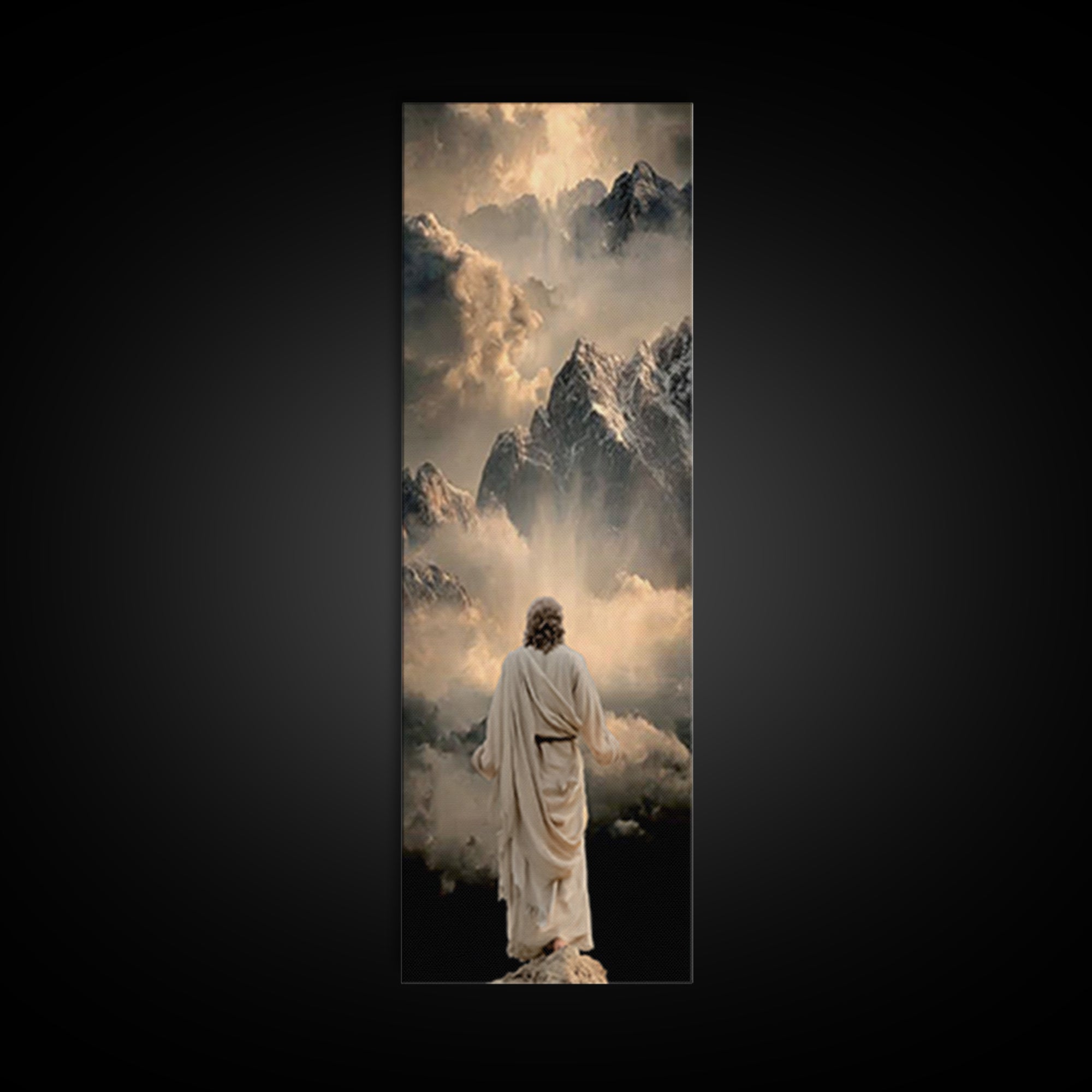 Sacred Summit Calm, Framed Canvas Print, Tall Skinny Art Print, Christian Wall Art, Christian Art Canvas, Jesus Painting, Christmas Art