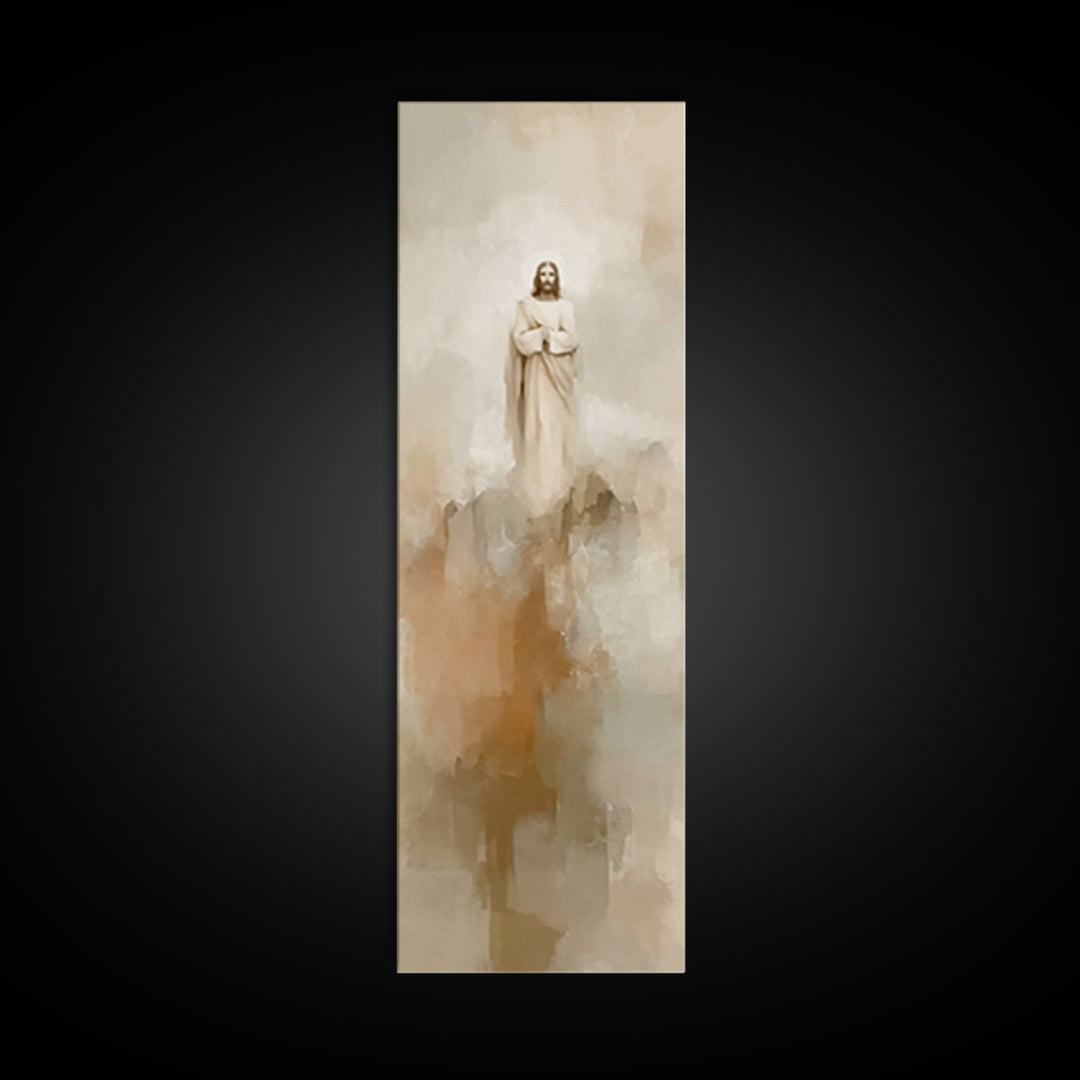 Eternal Mountain Light, Framed Canvas Print, Tall Narrow Wall Art, Jesus Painting, Christian Art Canvas, Christian Wall Art, Christmas Art