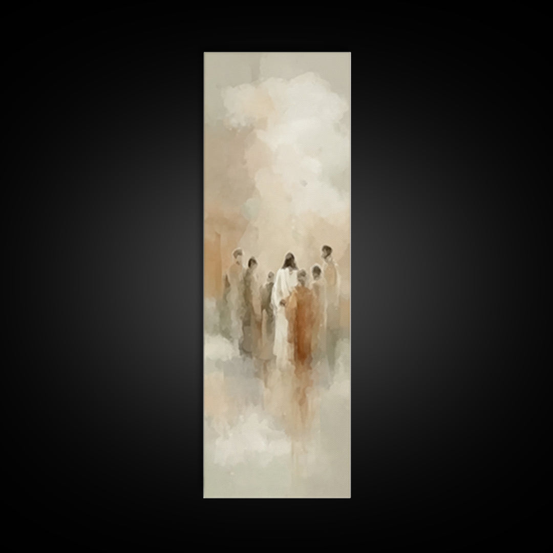 Sacred Meeting | Framed Canvas Print | Tall Skinny Art Print | Christian Art Canvas | Christian Wall Art | Jesus Painting | Christmas Art