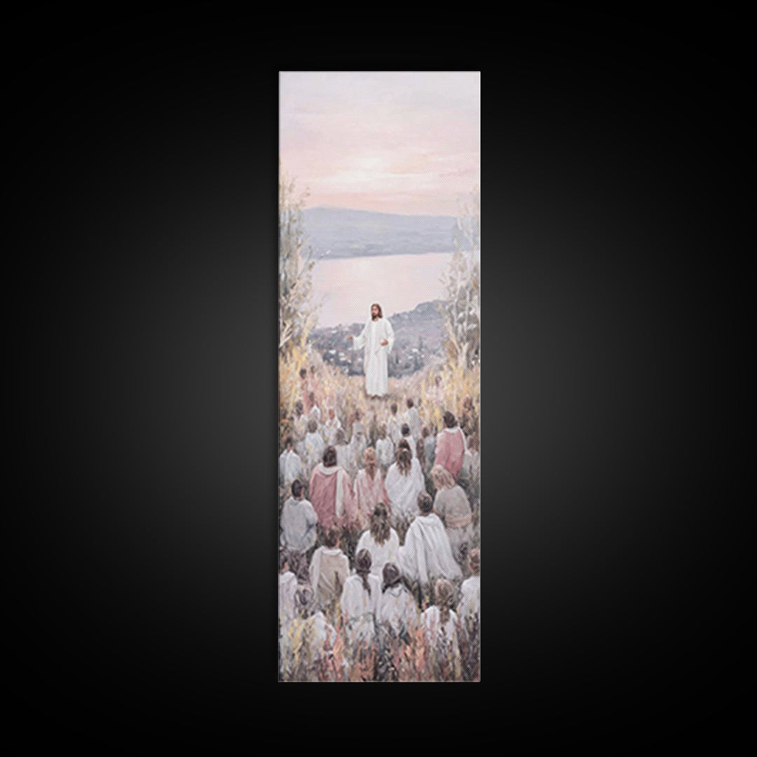 Field Of Light, Framed Canvas Print, Tall Narrow Wall Art, Christian Art Canvas, Christian Wall Art, Jesus Painting, Christmas Art