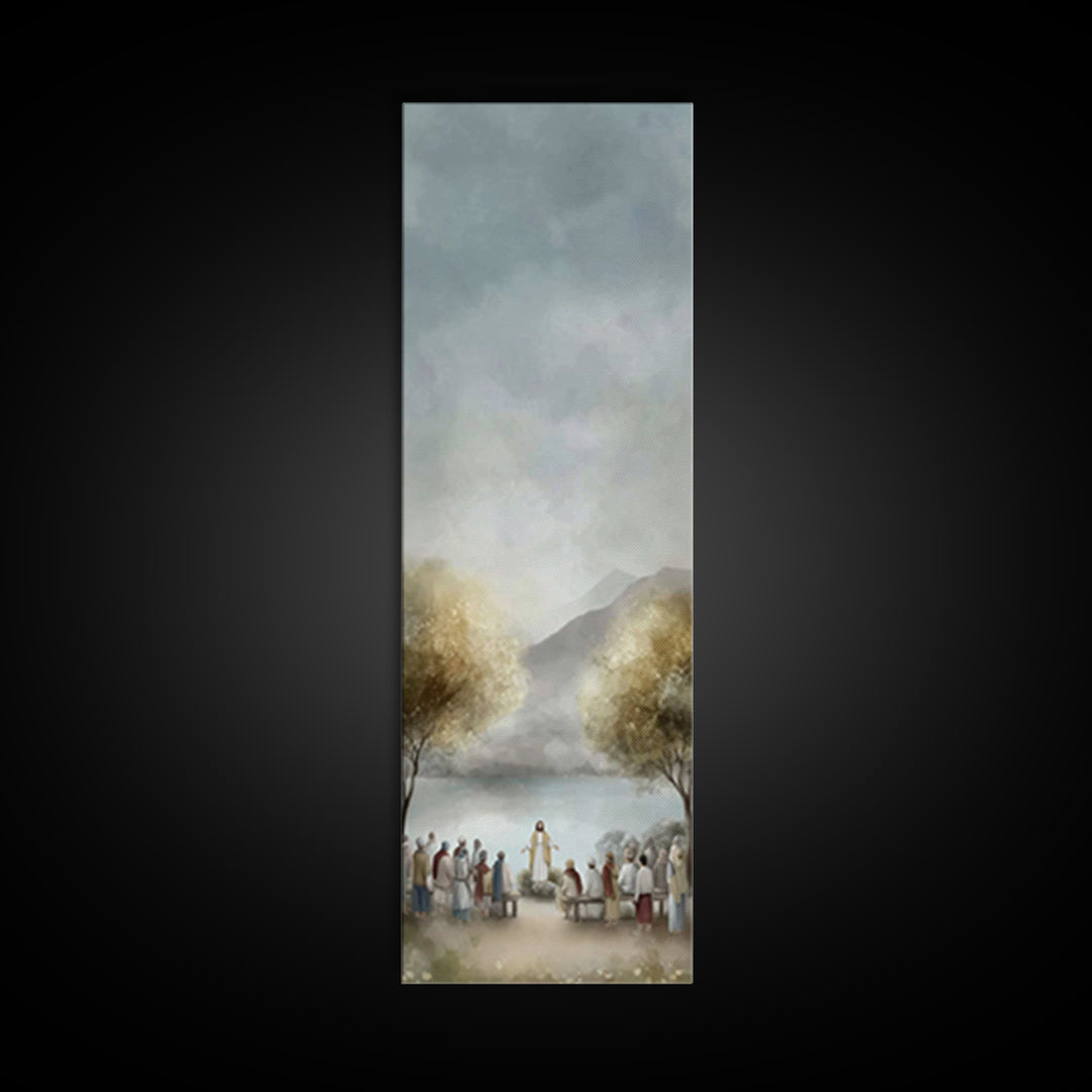 Peaceful Gathering Grace – Framed Canvas Print – Jesus Painting – Christian Art – Christian Christmas Art – Skinny Art – Christian Art Canv
