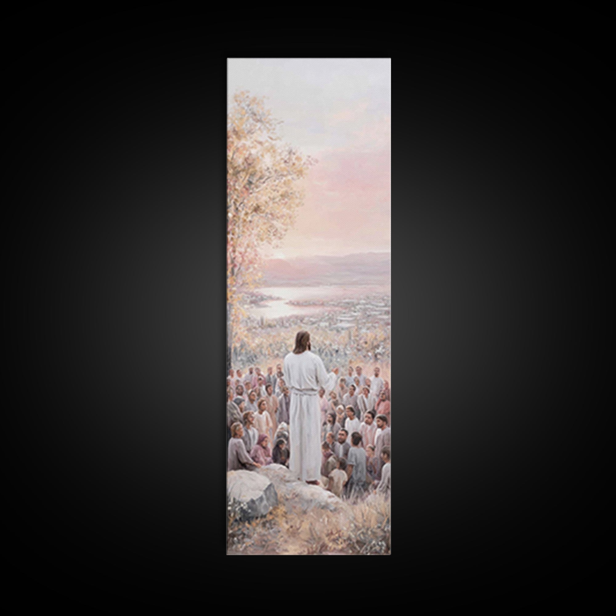 Hillside Of Mercy – Framed Canvas Print – Christian Art Canvas – Christian Wall Art – Narrow Art – Jesus Painting – Christian Christmas Art
