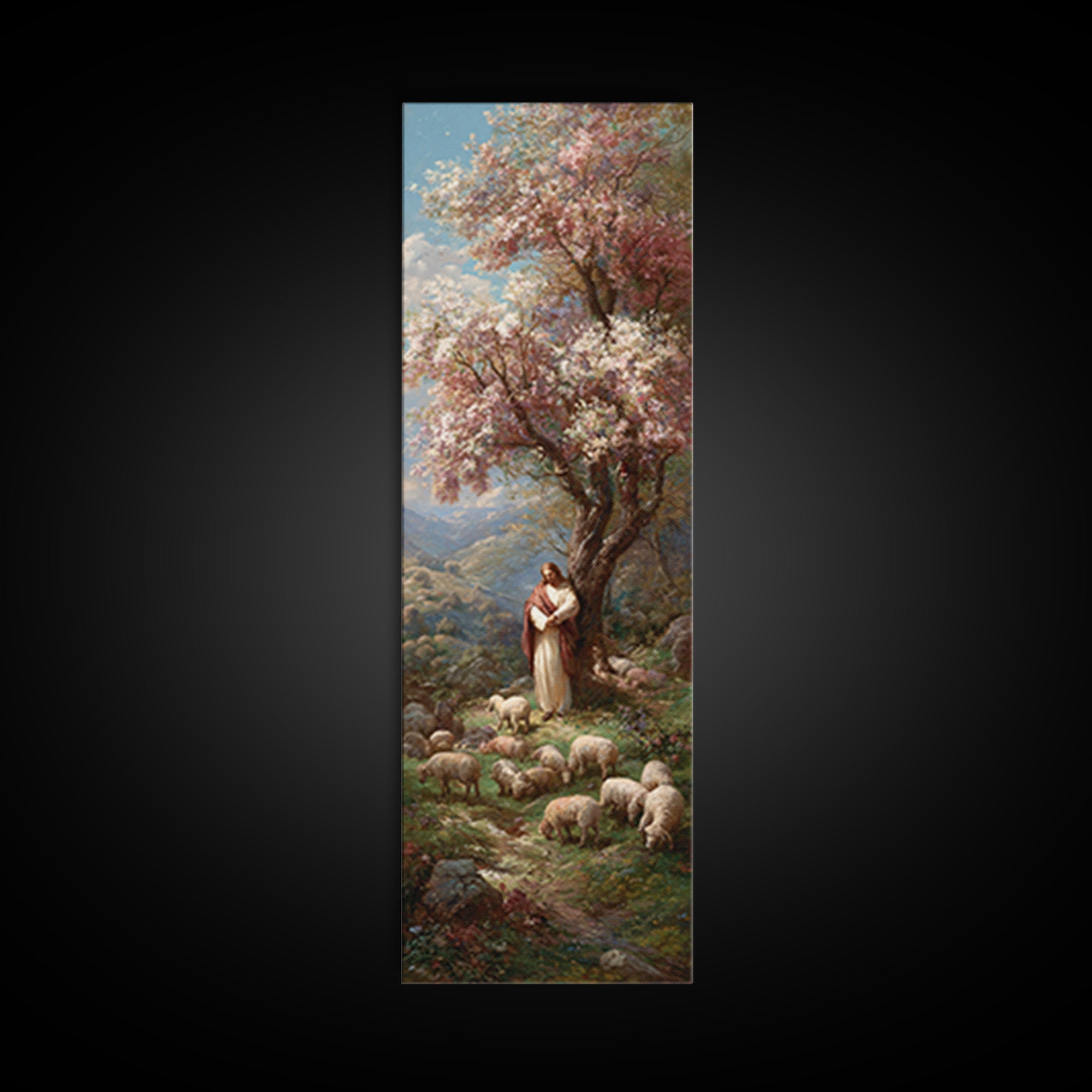 Blossoms Of The Shepherd – Framed Canvas Print – Jesus Painting – Christian Art Canvas – Christian Wall Art – Tall Narrow Wall Art – Christ