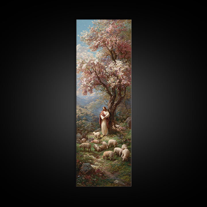 Blossoms Of The Shepherd – Framed Canvas Print – Jesus Painting – Christian Art Canvas – Christian Wall Art – Tall Narrow Wall Art – Christ