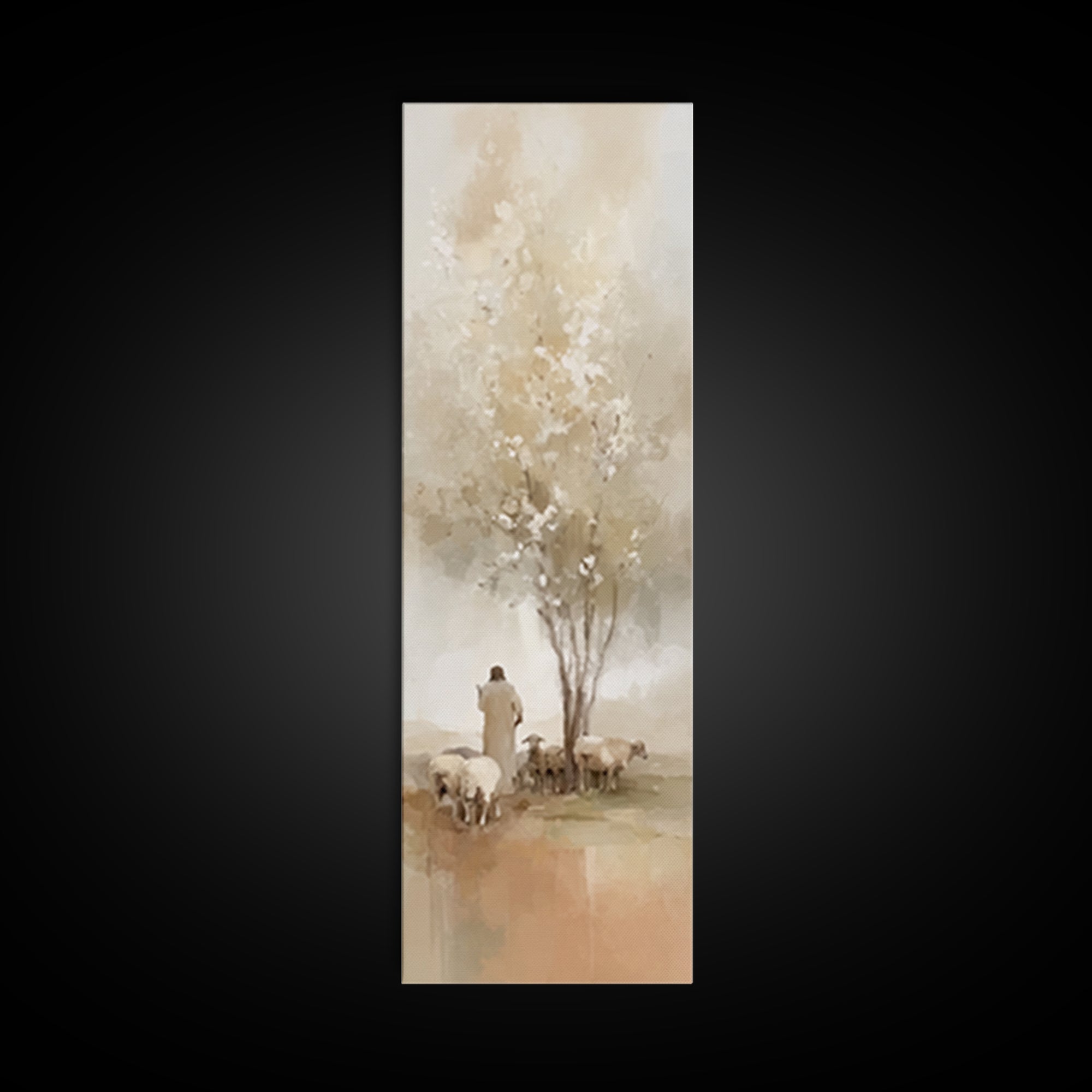 Quiet Pasture Blessing – Framed Canvas Print – Christian Art – Jesus Painting – Christian Wall Art – Narrow Art – Christian Christmas Art