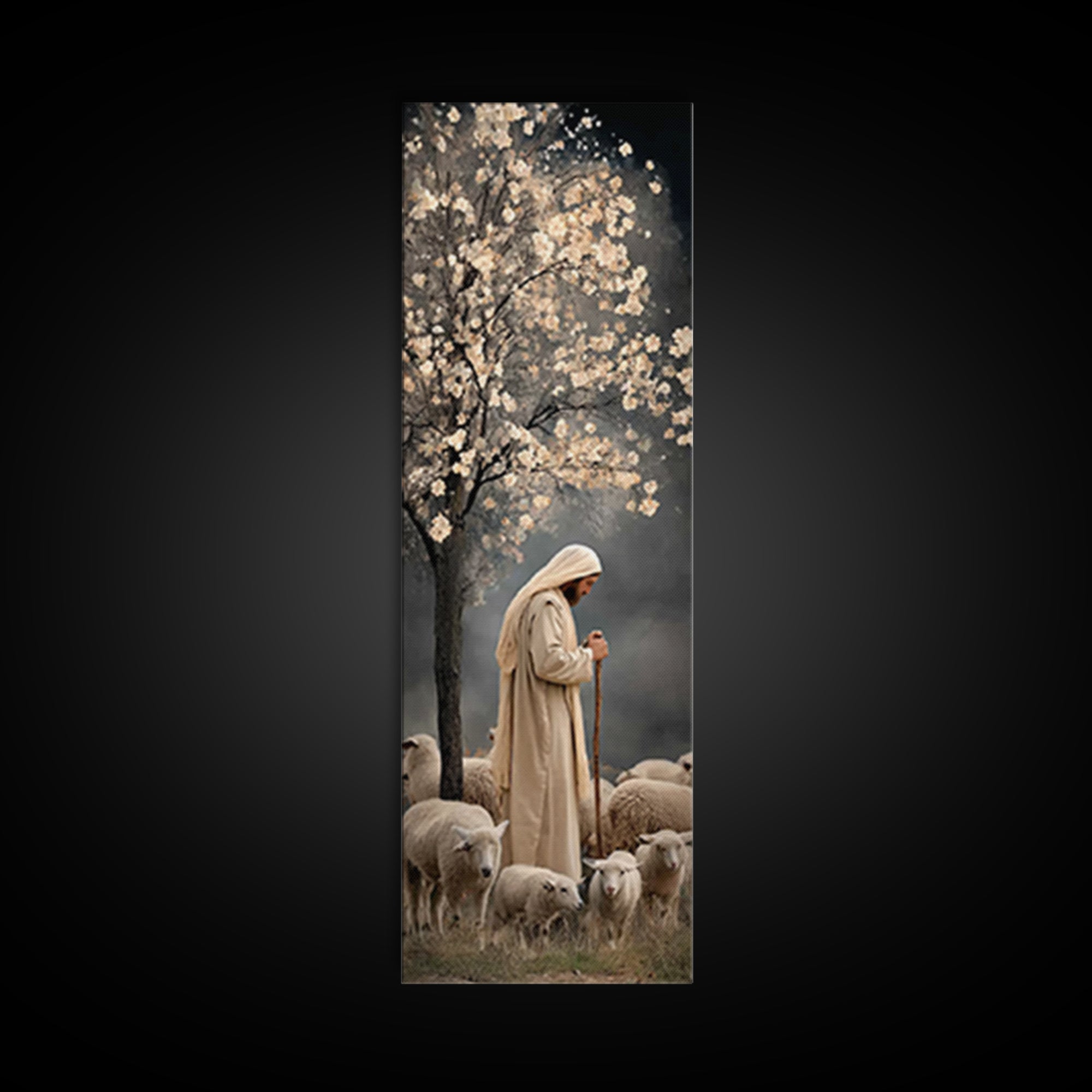 Night Shepherd Grace – Framed Canvas Print – Christian Wall Art – Christian Art – Jesus Painting – Christian Art Canvas – Skinny Art