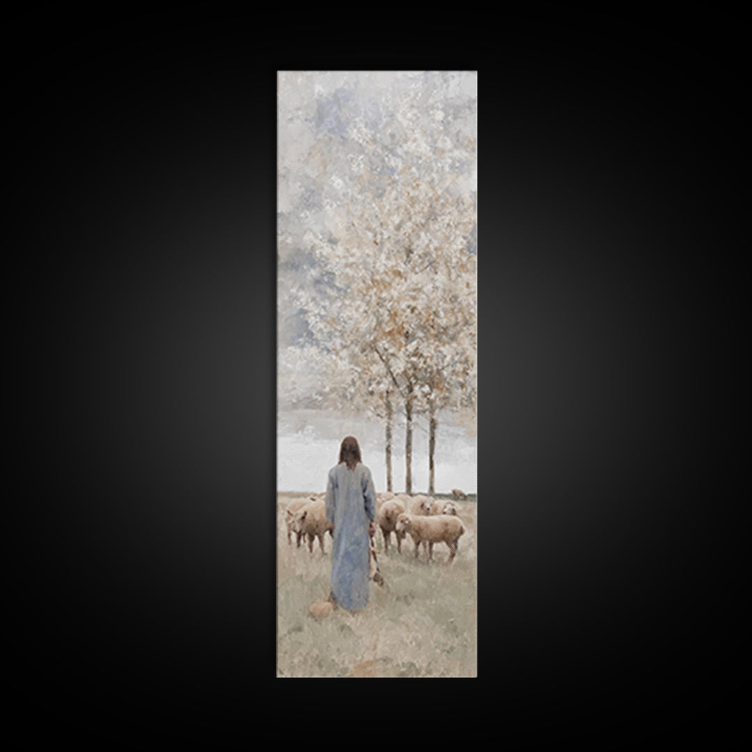 Quiet Shepherd Path - Framed Canvas Print - Christian Art Canvas - Jesus Painting - Tall Skinny Art Print - Christian Wall Art