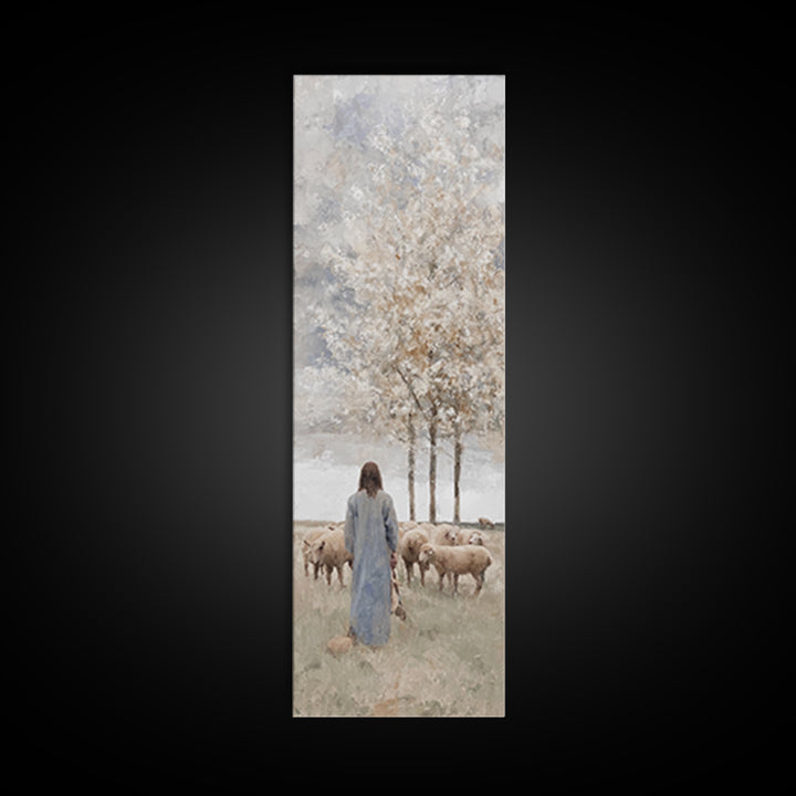 Quiet Shepherd Path - Framed Canvas Print - Christian Art Canvas - Jesus Painting - Tall Skinny Art Print - Christian Wall Art
