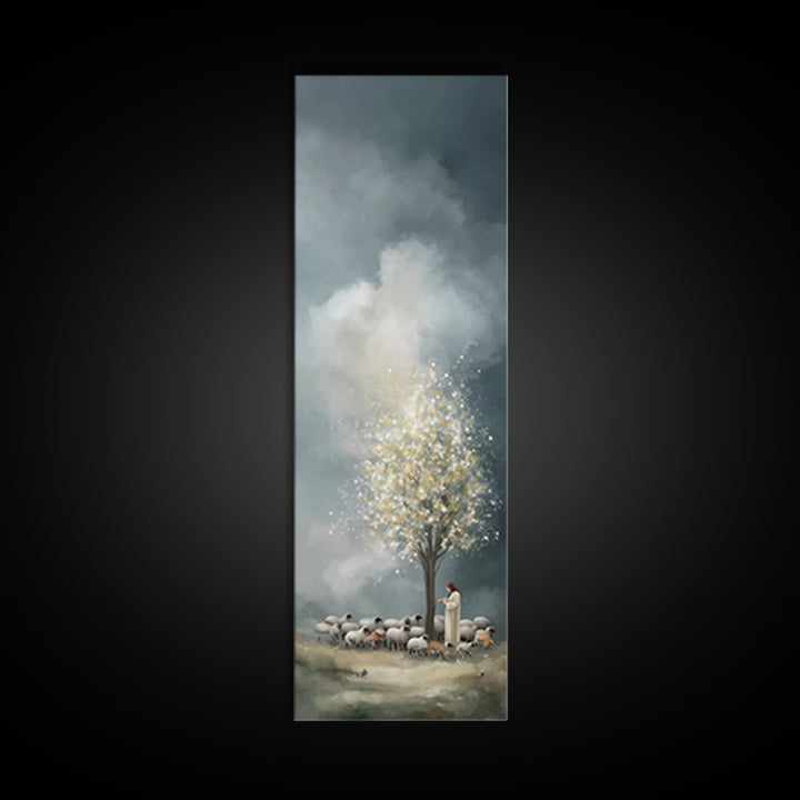 Golden Pasture Peace - Framed Canvas Print - Christian Wall Art - Jesus Painting - Narrow Art - Christian Art Canvas