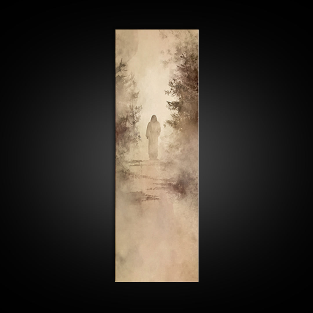 Misty Woodland Hope - Framed Canvas Print - Christian Wall Art - Jesus Painting - Narrow Art - Christian Art Canvas