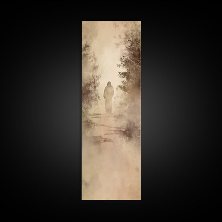 Misty Woodland Hope - Framed Canvas Print - Christian Wall Art - Jesus Painting - Narrow Art - Christian Art Canvas