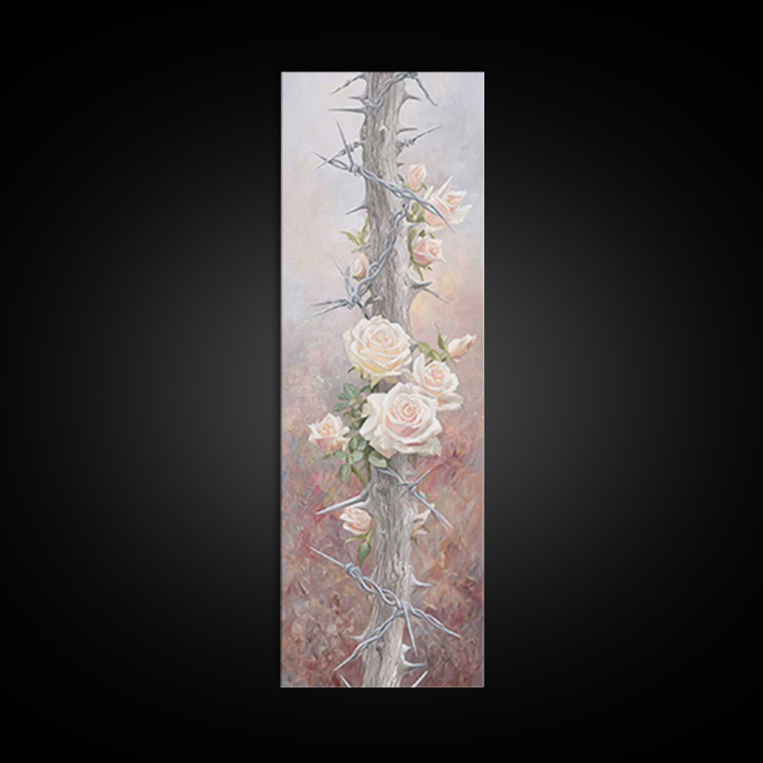 Roses Of Hope, Framed Canvas Print, Narrow Art, Christian Art, Christian Wall Art, Christian Art Canvas, Vintage Christian Art, Christian G