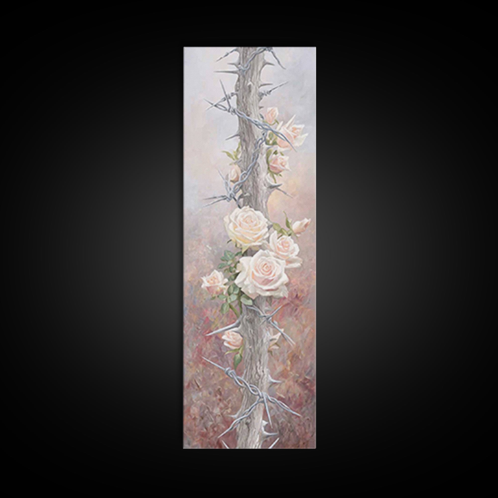 Roses Of Hope, Framed Canvas Print, Narrow Art, Christian Art, Christian Wall Art, Christian Art Canvas, Vintage Christian Art, Christian G