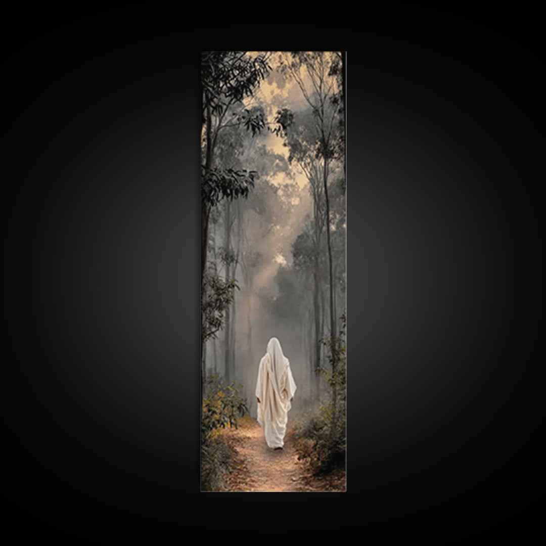 Forest Morning Grace - Framed Canvas Print - Christian Wall Art - Jesus Painting - Tall Narrow Wall Art - Christian Art Canvas