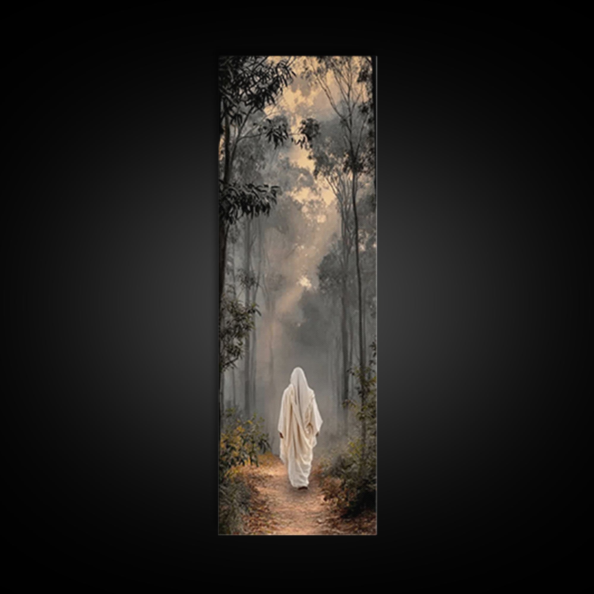 Forest Morning Grace - Framed Canvas Print - Christian Wall Art - Jesus Painting - Tall Narrow Wall Art - Christian Art Canvas