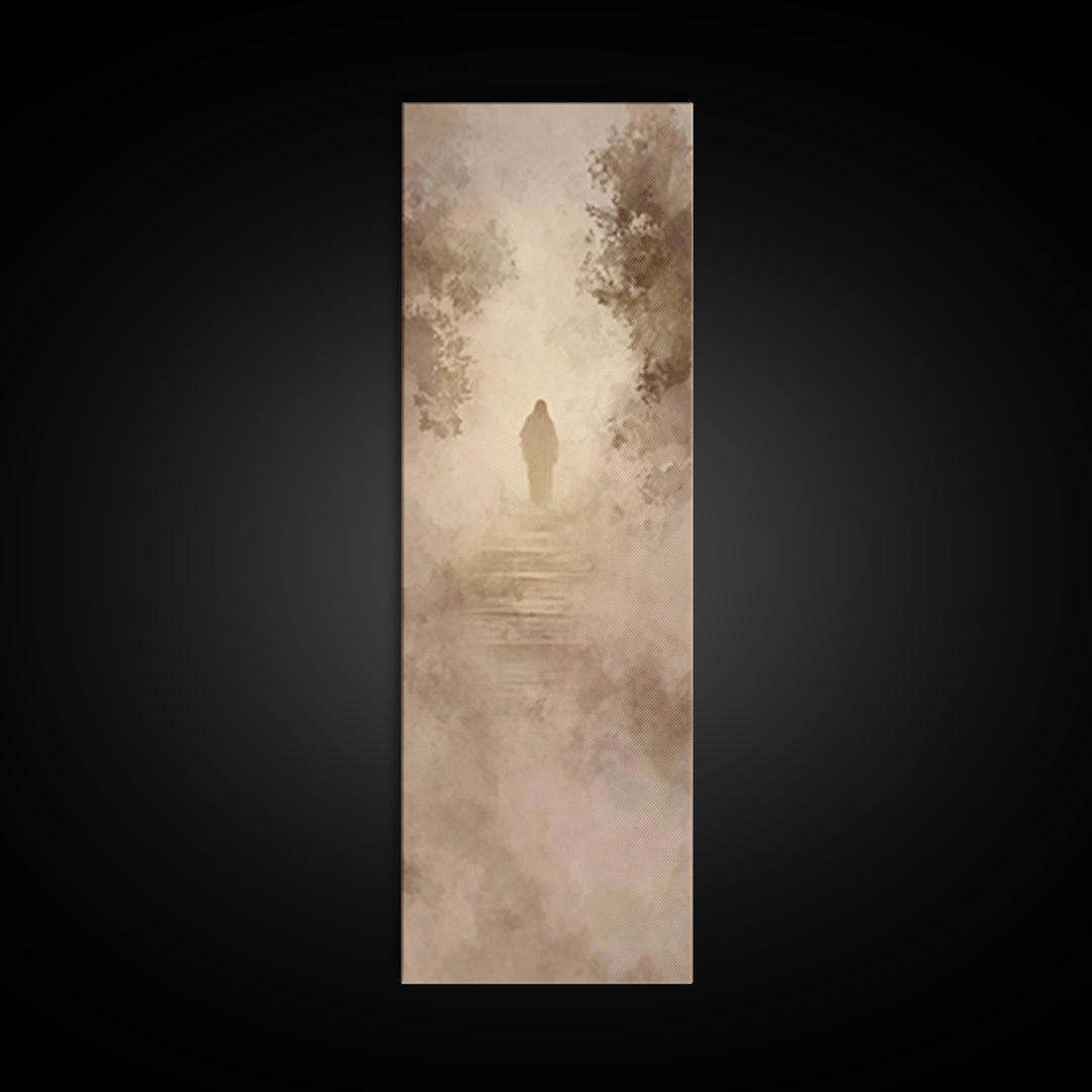 Heavenly Haze Journey - Framed Canvas Print - Christian Art Canvas - Jesus Painting - Narrow Art - Christian Wall Art
