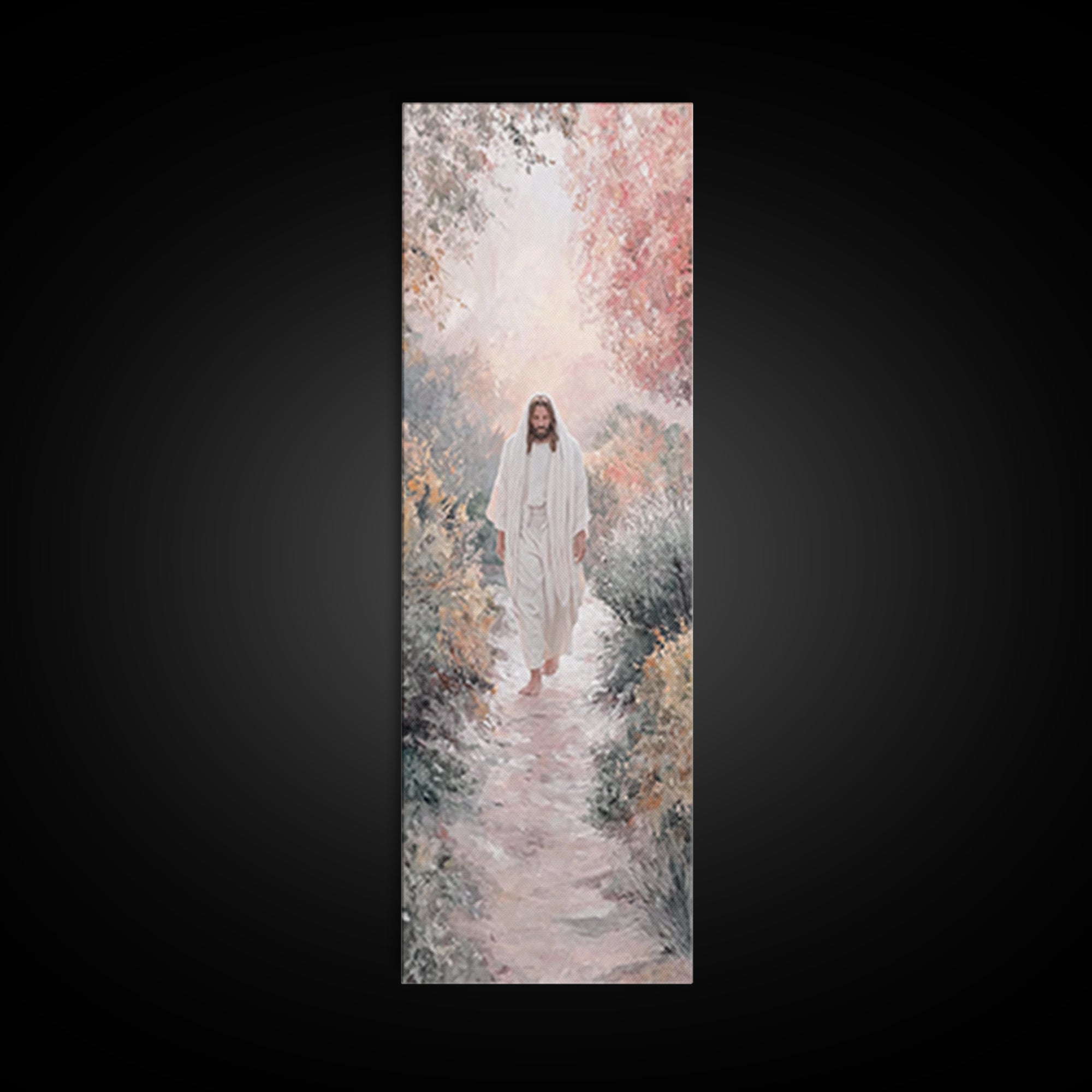 Garden Light Promise | Framed Canvas Print | Christian Art Canvas | Jesus Painting | Narrow Art | Christian Wall Art