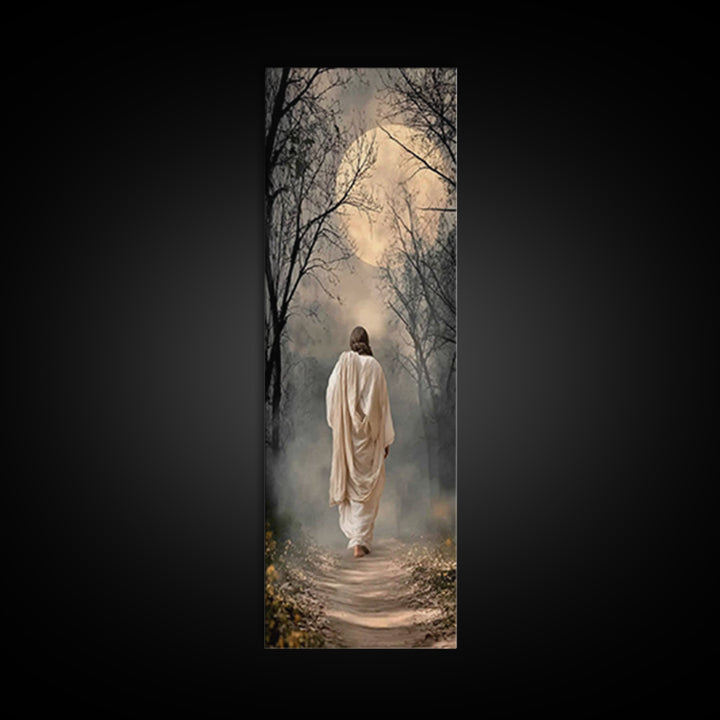 Moonlit Savior Path - Framed Canvas Print - Christian Wall Art - Jesus Painting - Tall Narrow Wall Art - Christian Art Canvas