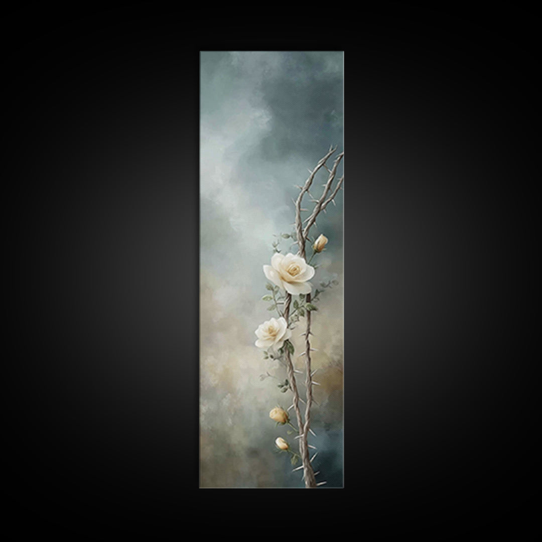 Blooming Redemption – Framed Canvas Print – Tall Skinny Art Print – Christian Wall Art – Moody Christian Art – Christian Art Canvas – Chris